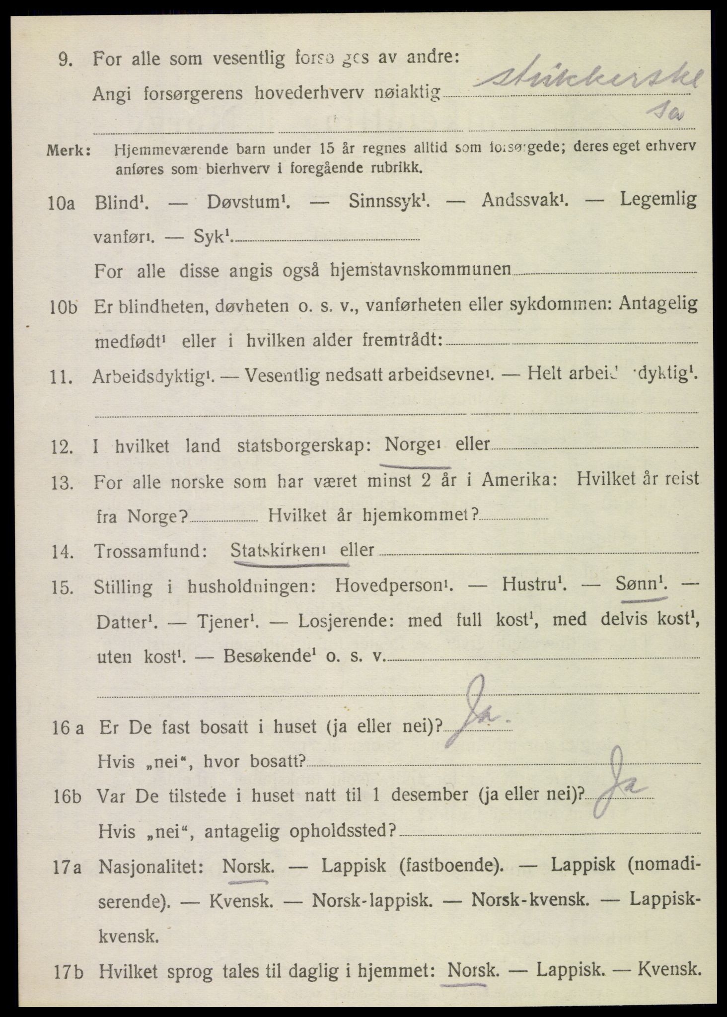 SAT, 1920 census for Stamnes, 1920, p. 1391