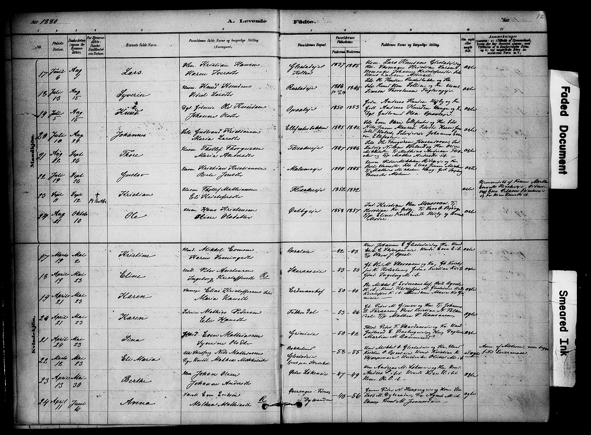 Ringsaker prestekontor, SAH/PREST-014/K/Ka/L0014: Parish register (official) no. 14, 1879-1890, p. 12