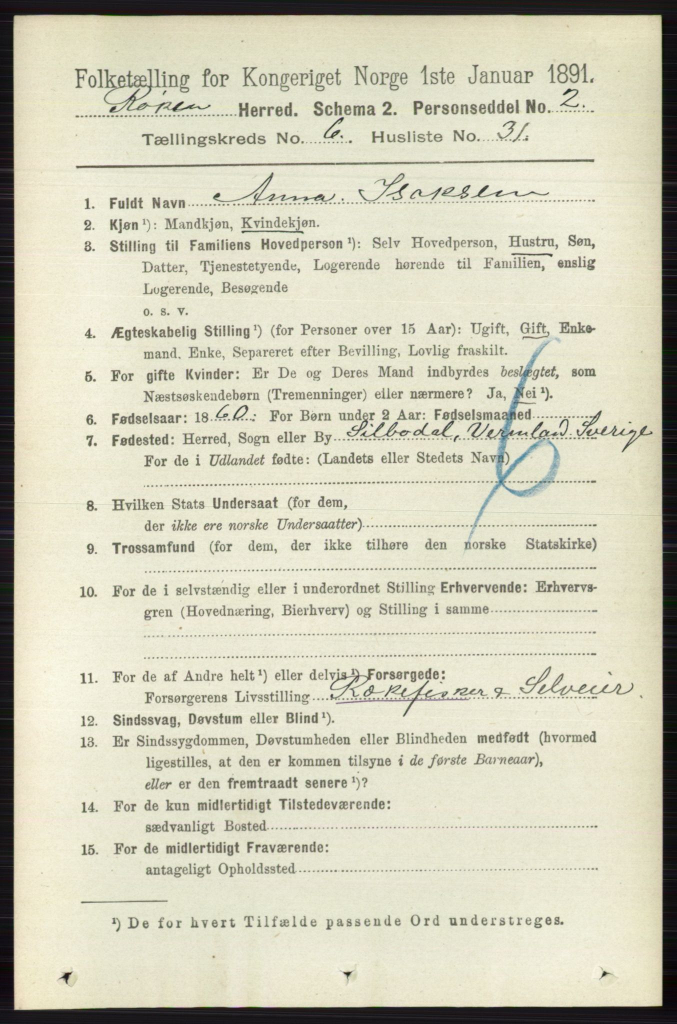 RA, 1891 census for 0627 Røyken, 1891, p. 3816