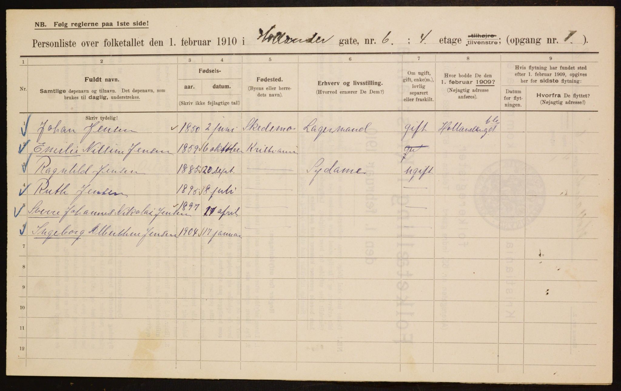 OBA, Municipal Census 1910 for Kristiania, 1910, p. 39977