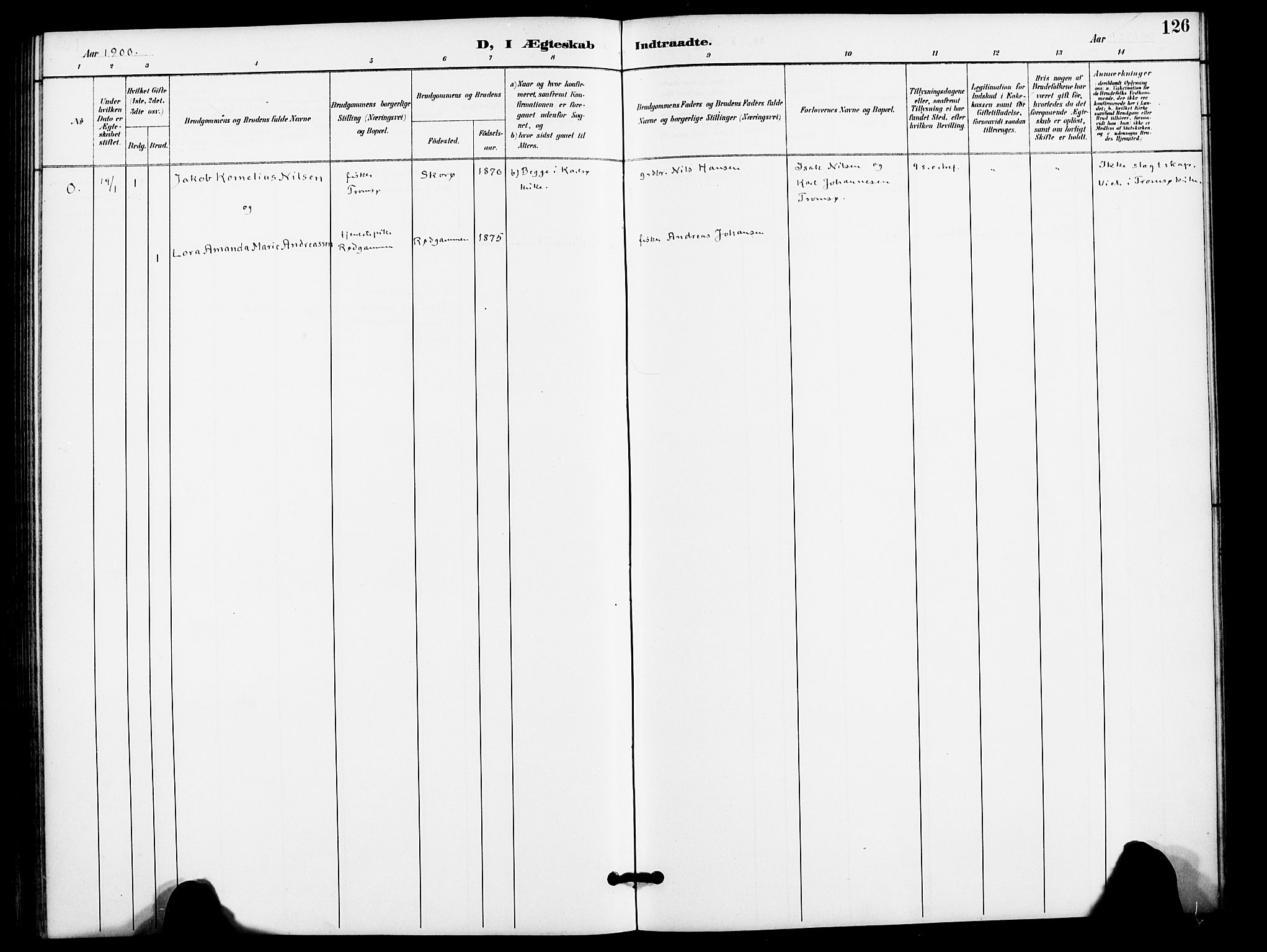 Karlsøy sokneprestembete, AV/SATØ-S-1299/H/Ha/Haa/L0012kirke: Parish register (official) no. 12, 1892-1902, p. 126