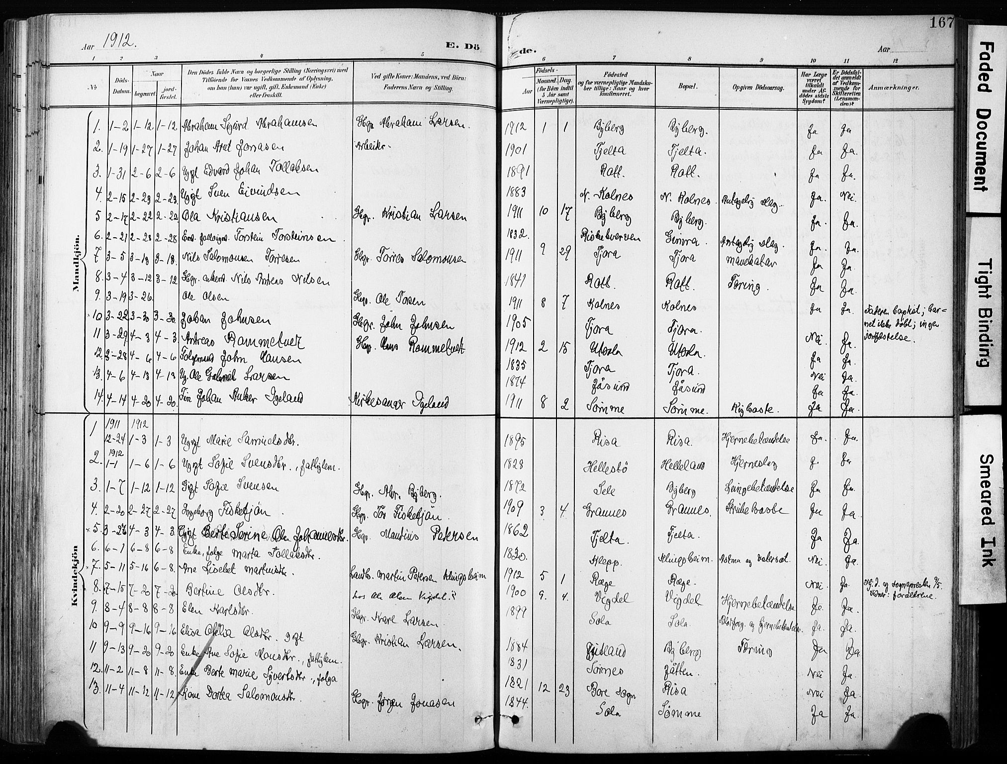 Håland sokneprestkontor, AV/SAST-A-101802/001/30BA/L0013: Parish register (official) no. A 12, 1901-1913, p. 167