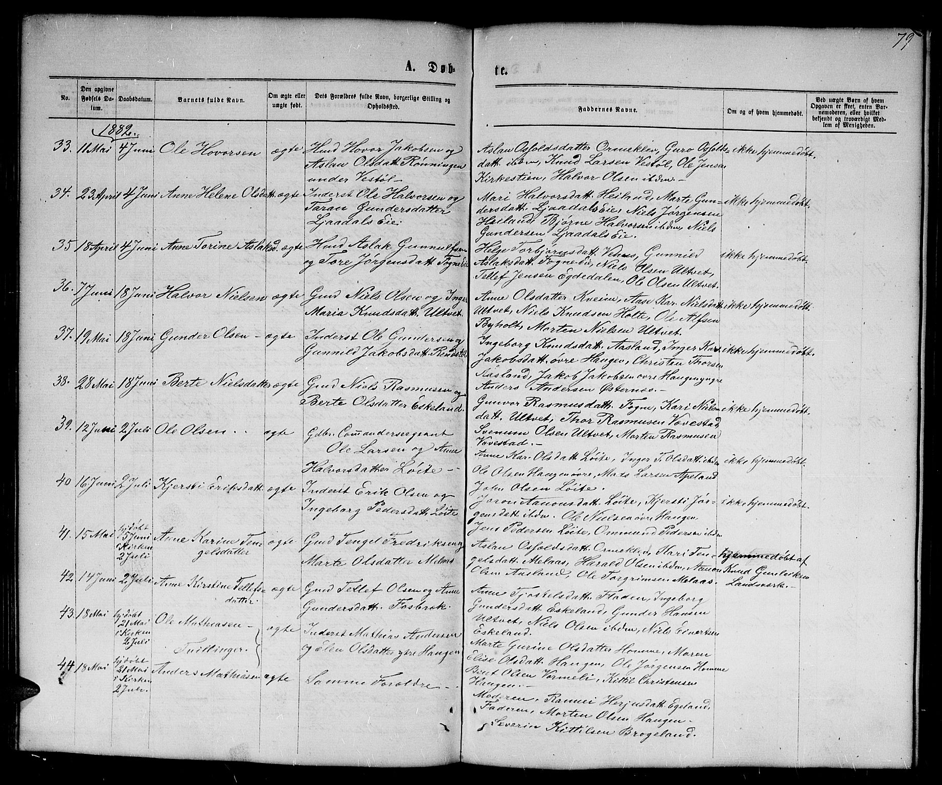 Gjerstad sokneprestkontor, AV/SAK-1111-0014/F/Fb/Fba/L0006: Parish register (copy) no. B 6, 1868-1890, p. 79