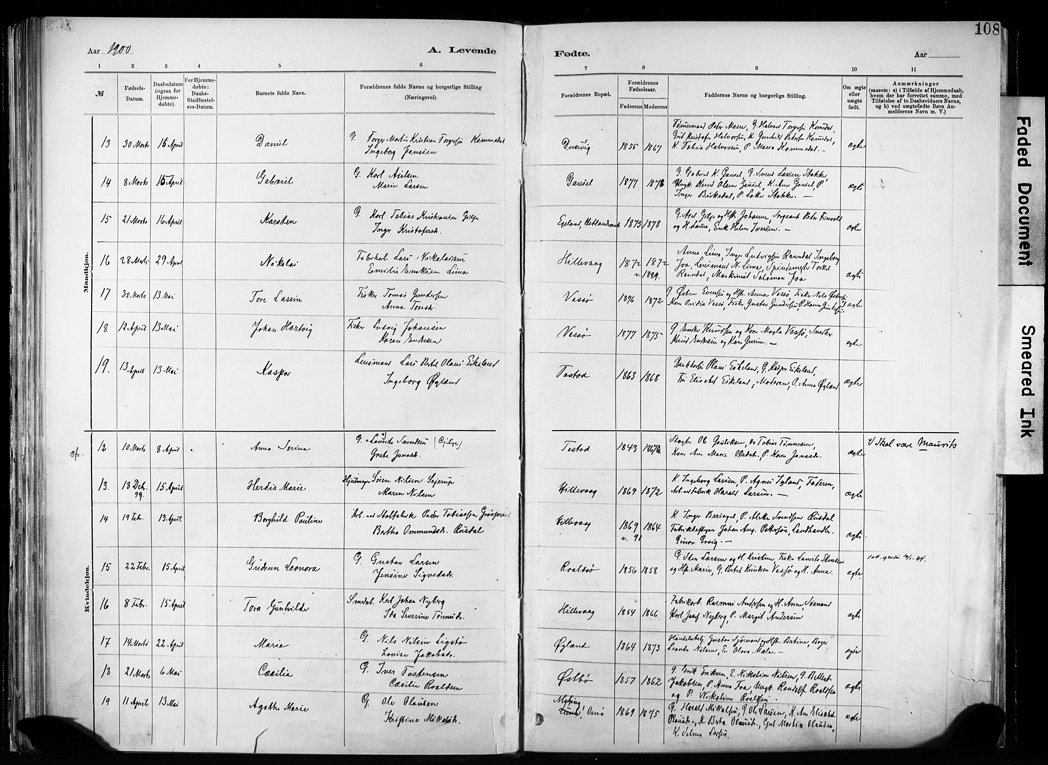 Hetland sokneprestkontor, AV/SAST-A-101826/30/30BA/L0011: Parish register (official) no. A 11, 1884-1911, p. 108