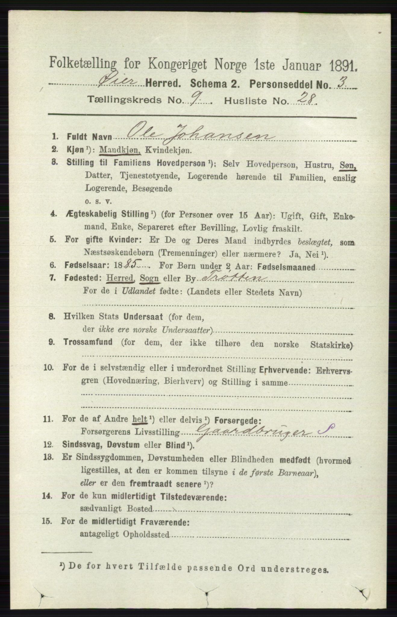 RA, 1891 census for 0521 Øyer, 1891, p. 3288