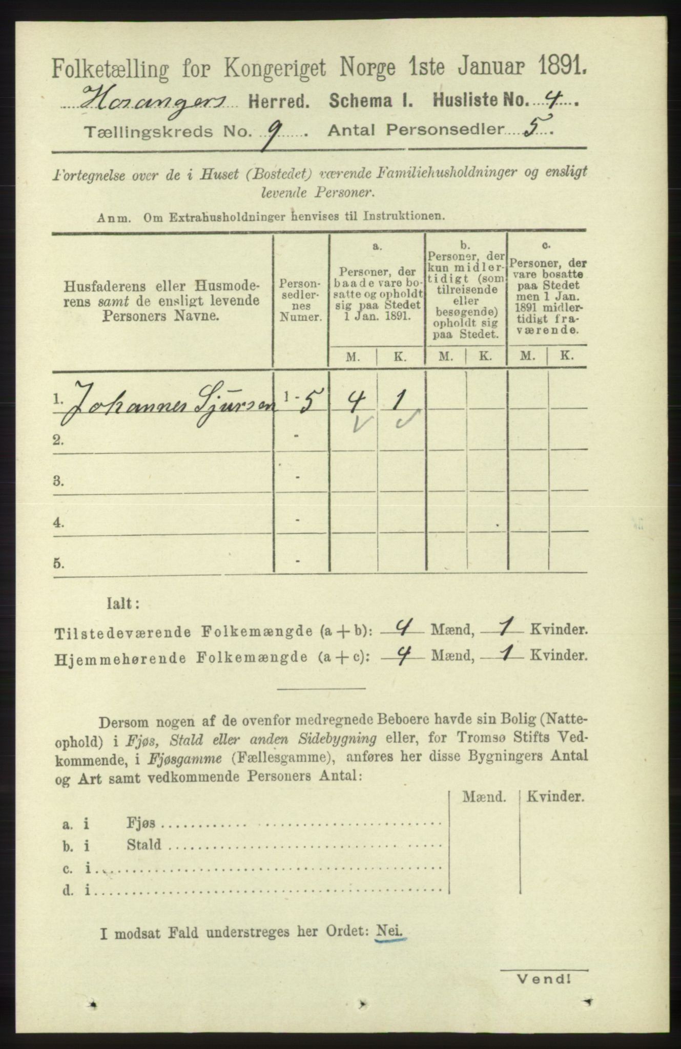 RA, 1891 census for 1253 Hosanger, 1891, p. 3273