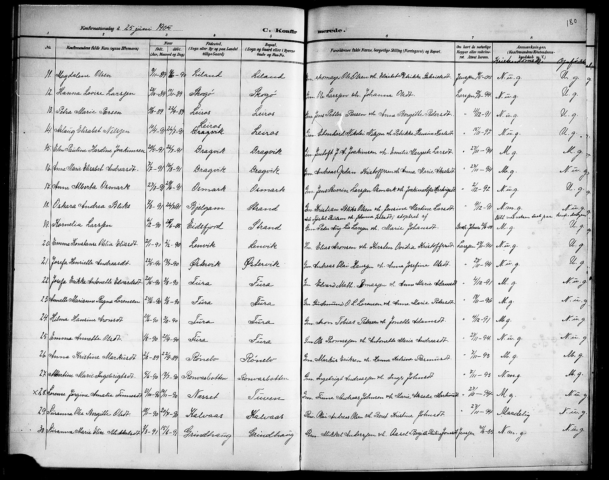 Ministerialprotokoller, klokkerbøker og fødselsregistre - Nordland, SAT/A-1459/863/L0915: Parish register (copy) no. 863C05, 1898-1907, p. 180