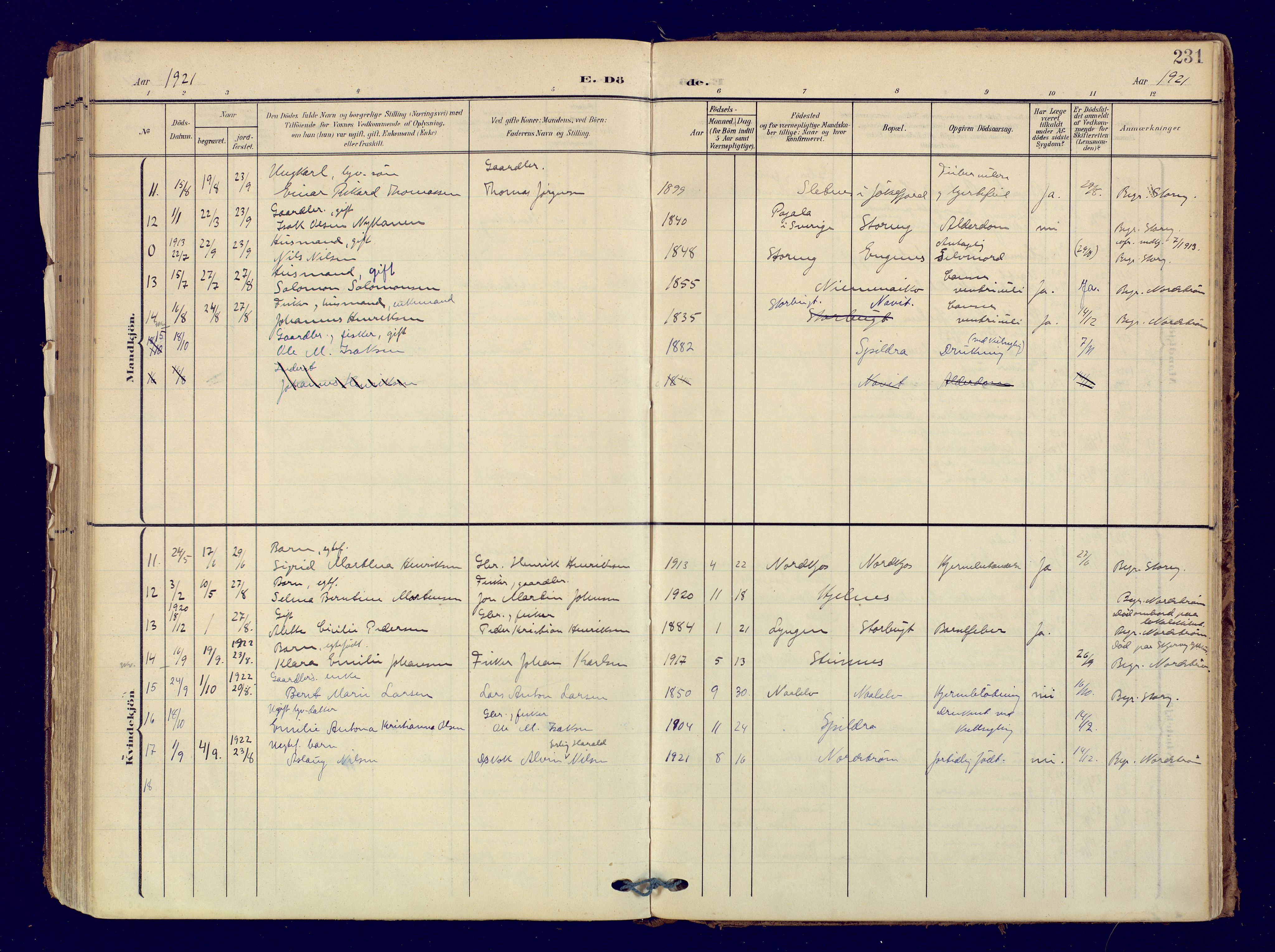 Skjervøy sokneprestkontor, AV/SATØ-S-1300/H/Ha/Haa: Parish register (official) no. 19, 1908-1936, p. 231