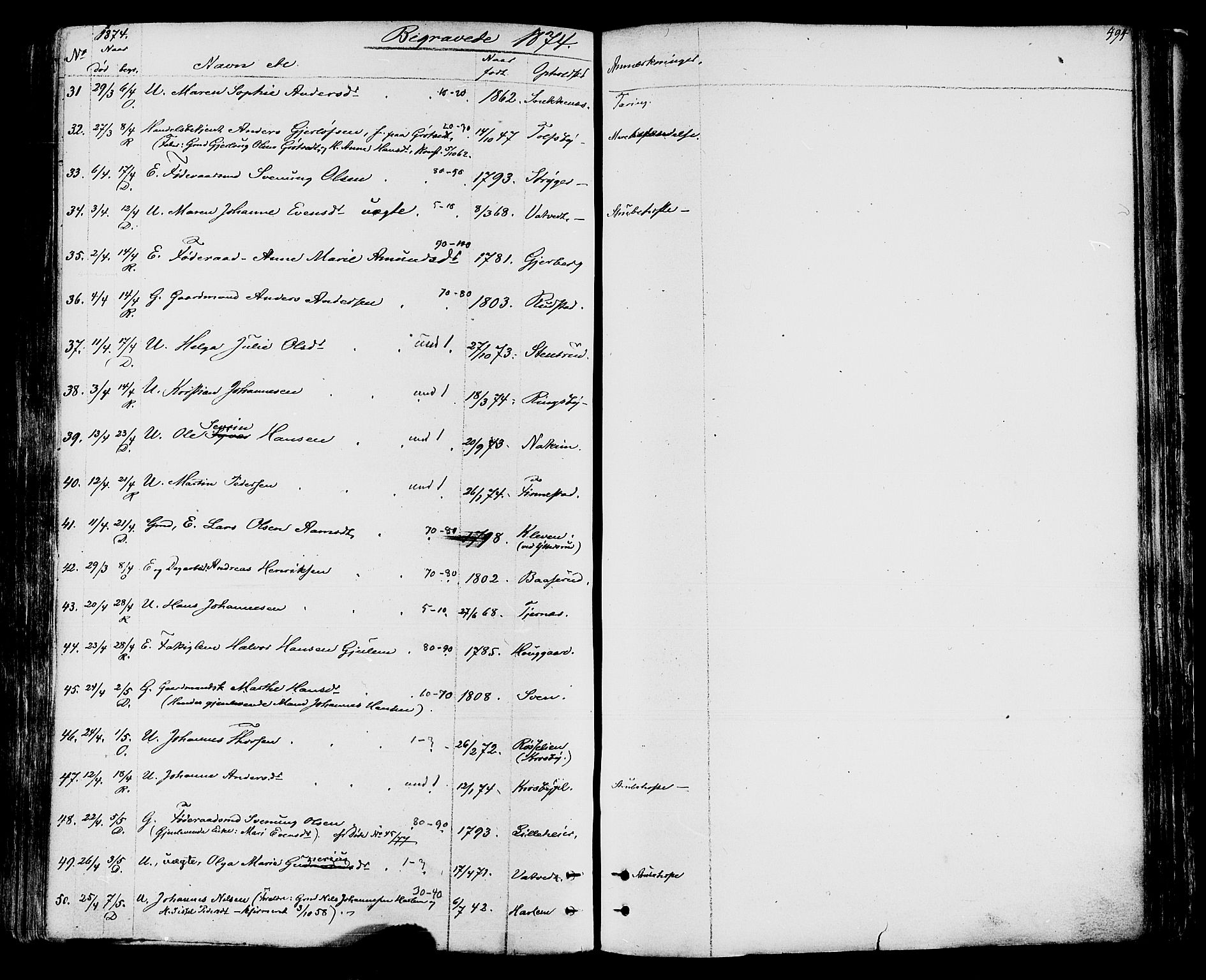 Rakkestad prestekontor Kirkebøker, AV/SAO-A-2008/F/Fa/L0011: Parish register (official) no. I 11, 1862-1877, p. 494