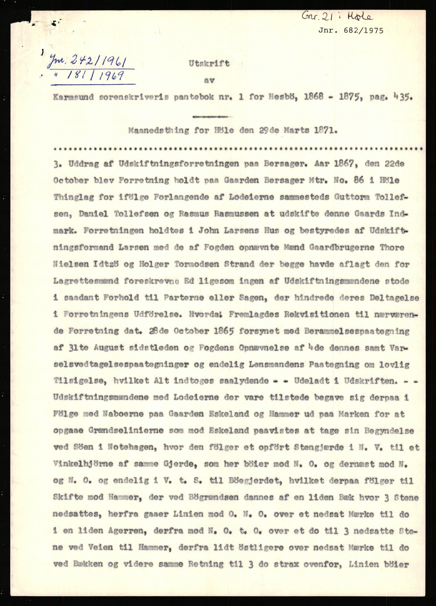 Statsarkivet i Stavanger, AV/SAST-A-101971/03/Y/Yj/L0007: Avskrifter sortert etter gårdsnavn: Berekvam - Birkeland, 1750-1930, p. 424