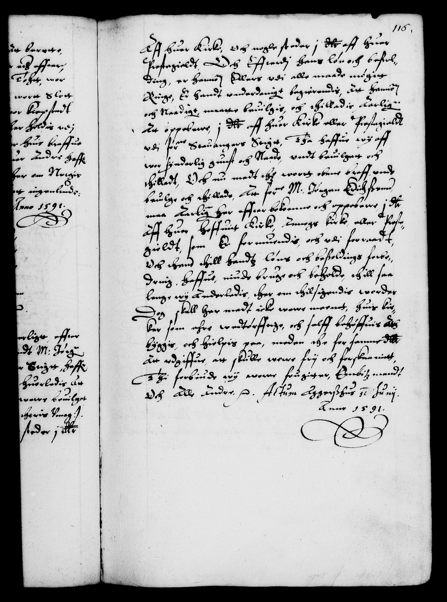 Danske Kanselli 1572-1799, AV/RA-EA-3023/F/Fc/Fca/Fcaa/L0002: Norske registre (mikrofilm), 1588-1596, p. 116a