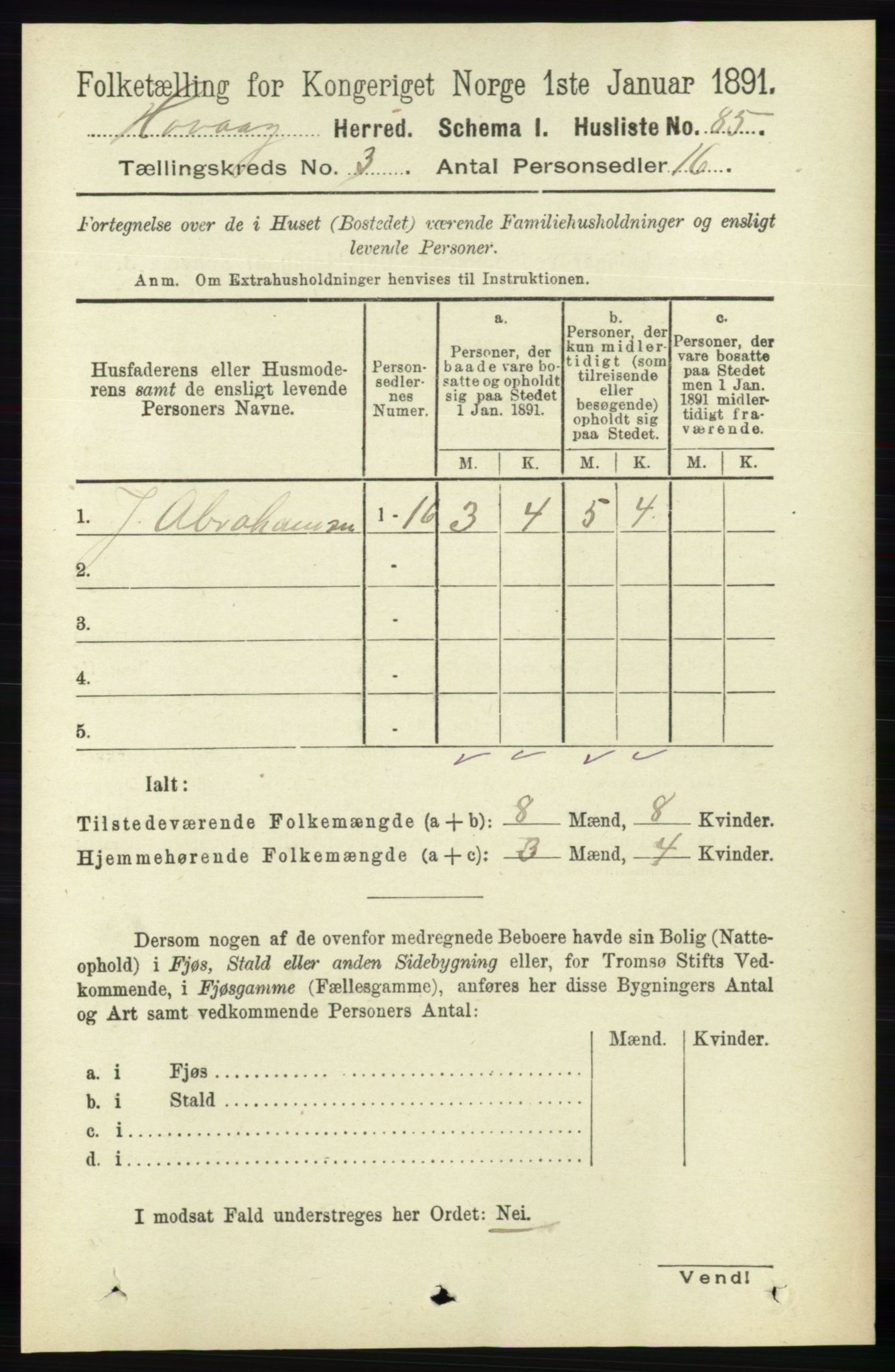 RA, 1891 census for 0927 Høvåg, 1891, p. 1003