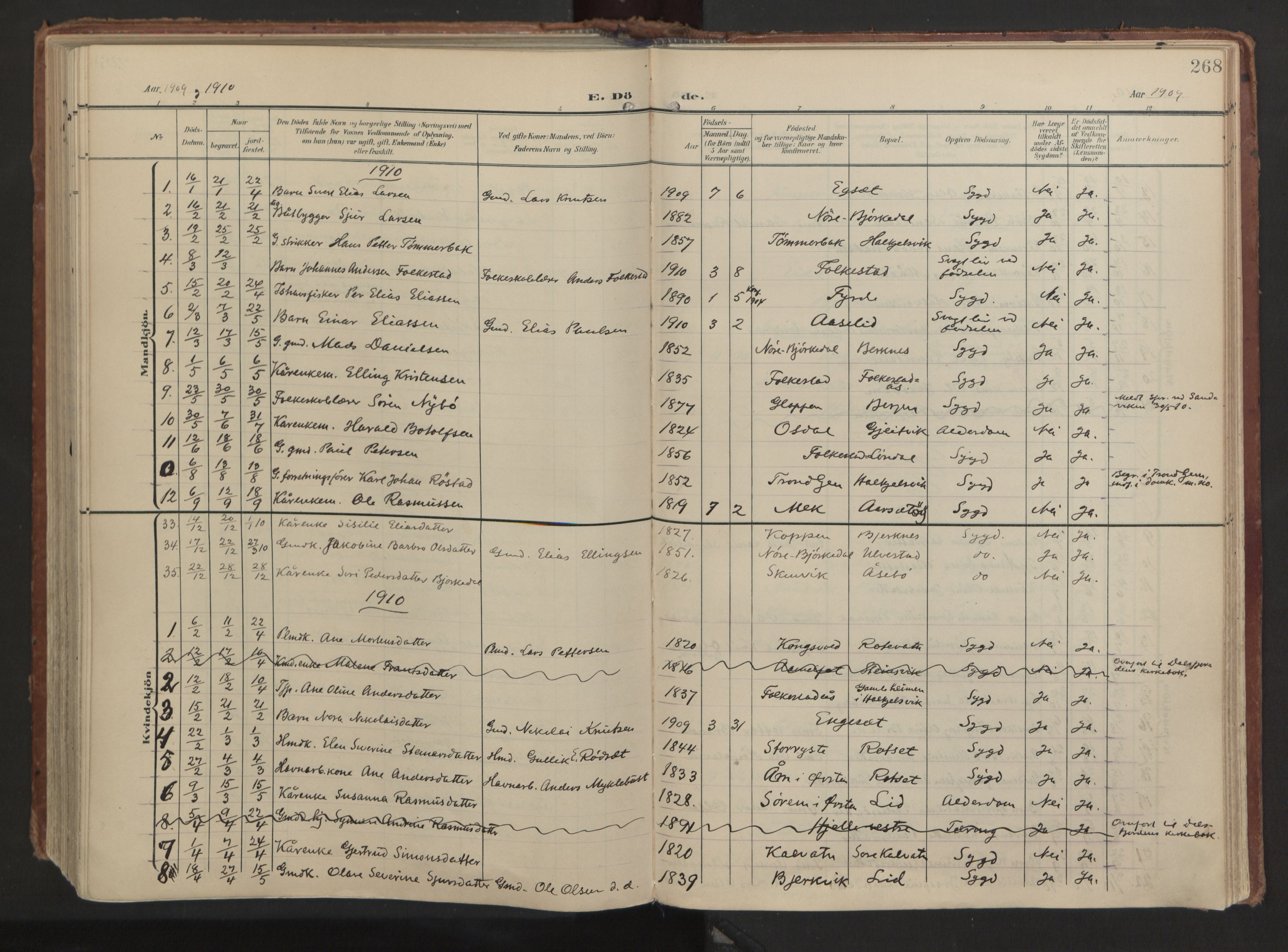 Ministerialprotokoller, klokkerbøker og fødselsregistre - Møre og Romsdal, AV/SAT-A-1454/511/L0144: Parish register (official) no. 511A11, 1906-1923, p. 268