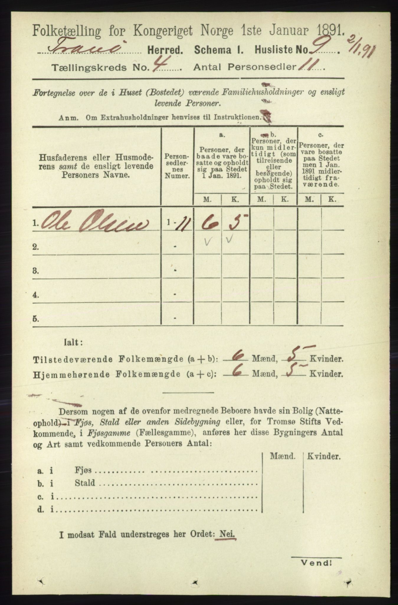 RA, 1891 census for 1927 Tranøy, 1891, p. 1392