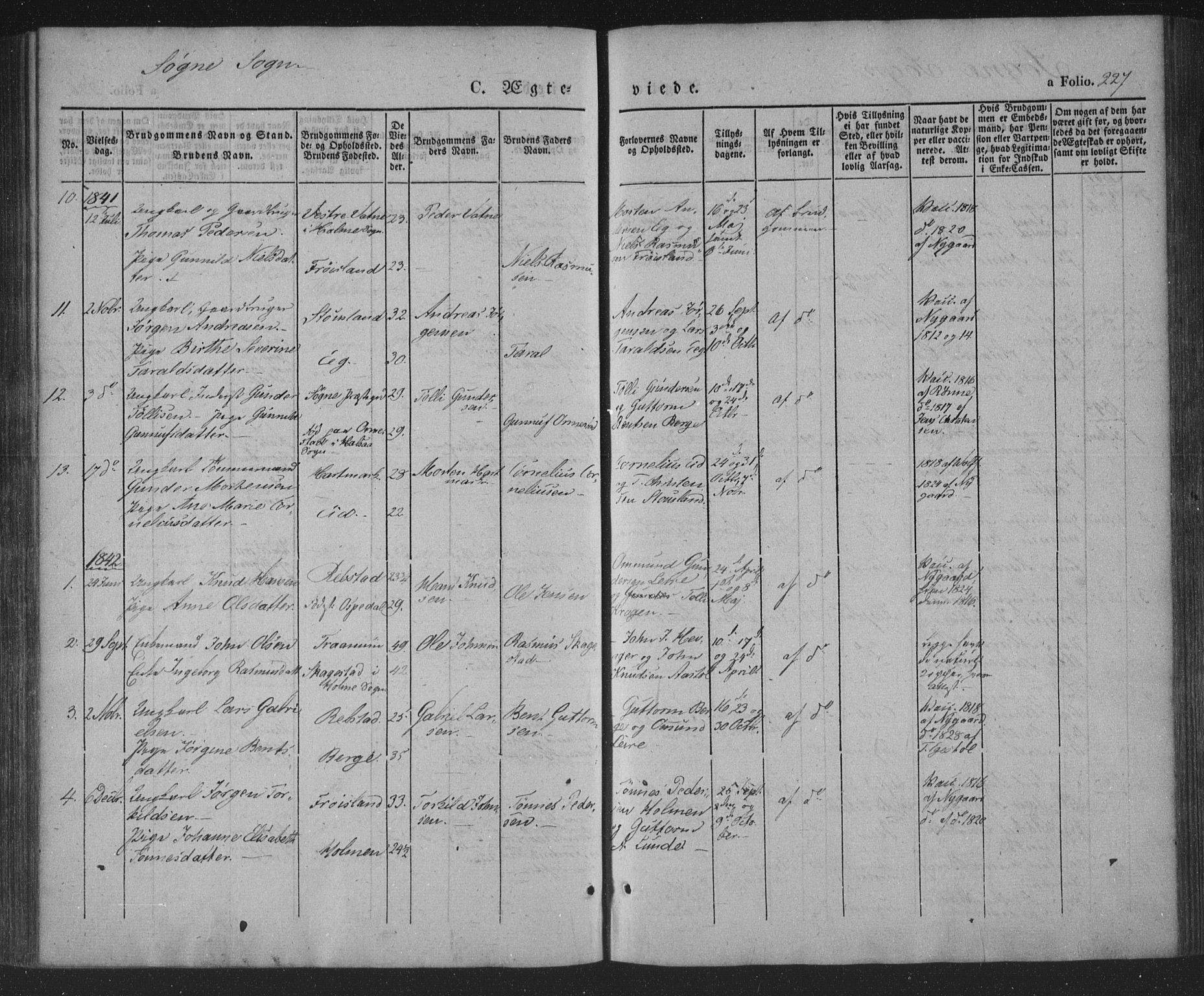 Søgne sokneprestkontor, AV/SAK-1111-0037/F/Fa/Fab/L0009: Parish register (official) no. A 9, 1838-1853, p. 227