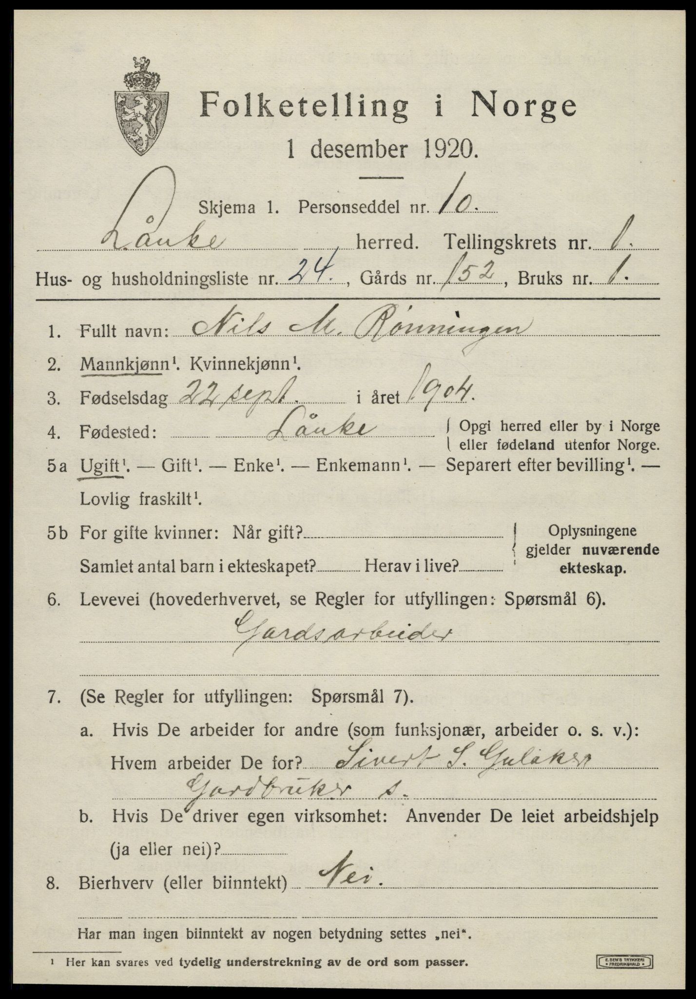 SAT, 1920 census for Lånke, 1920, p. 816