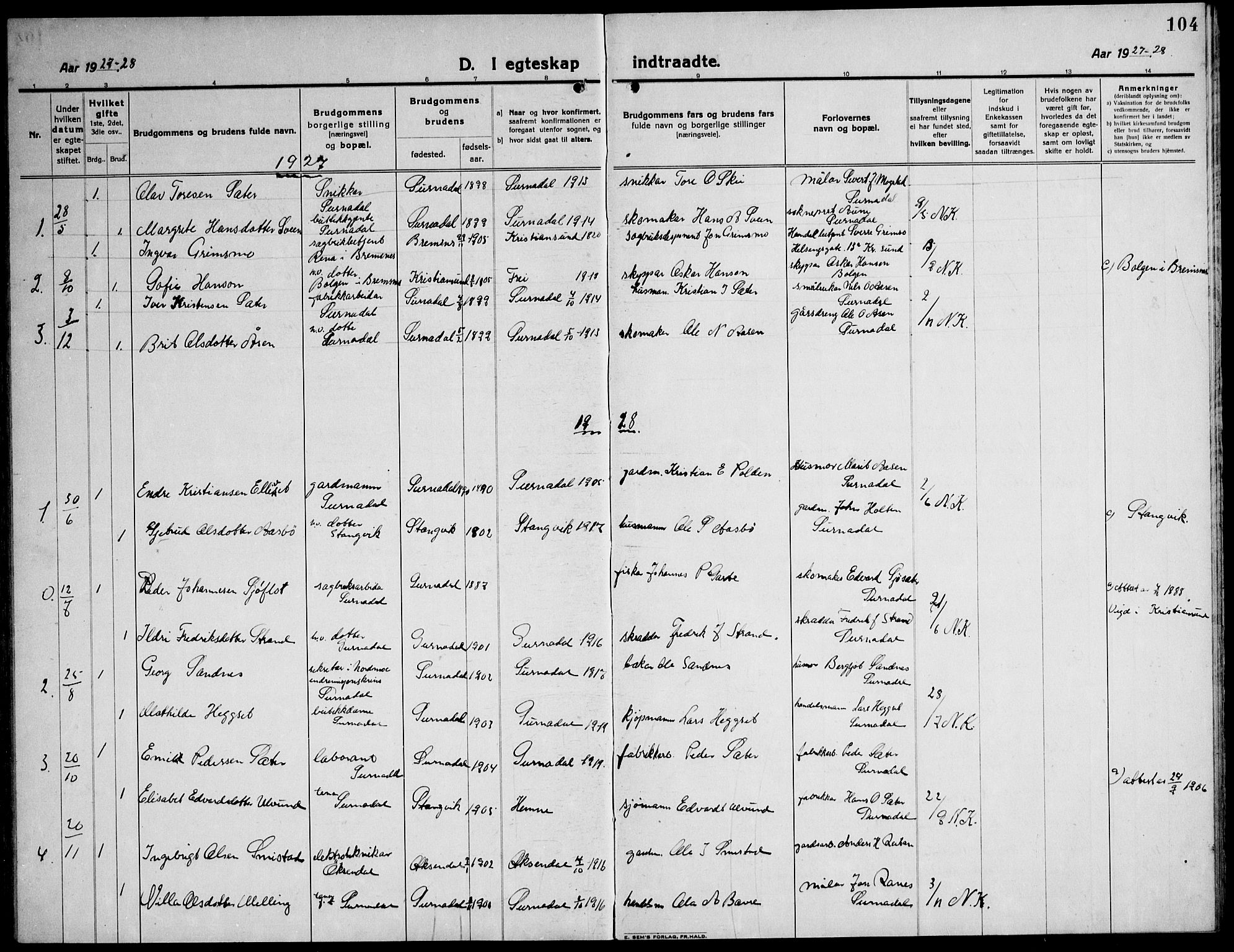 Ministerialprotokoller, klokkerbøker og fødselsregistre - Møre og Romsdal, AV/SAT-A-1454/596/L1060: Parish register (copy) no. 596C03, 1923-1944, p. 104