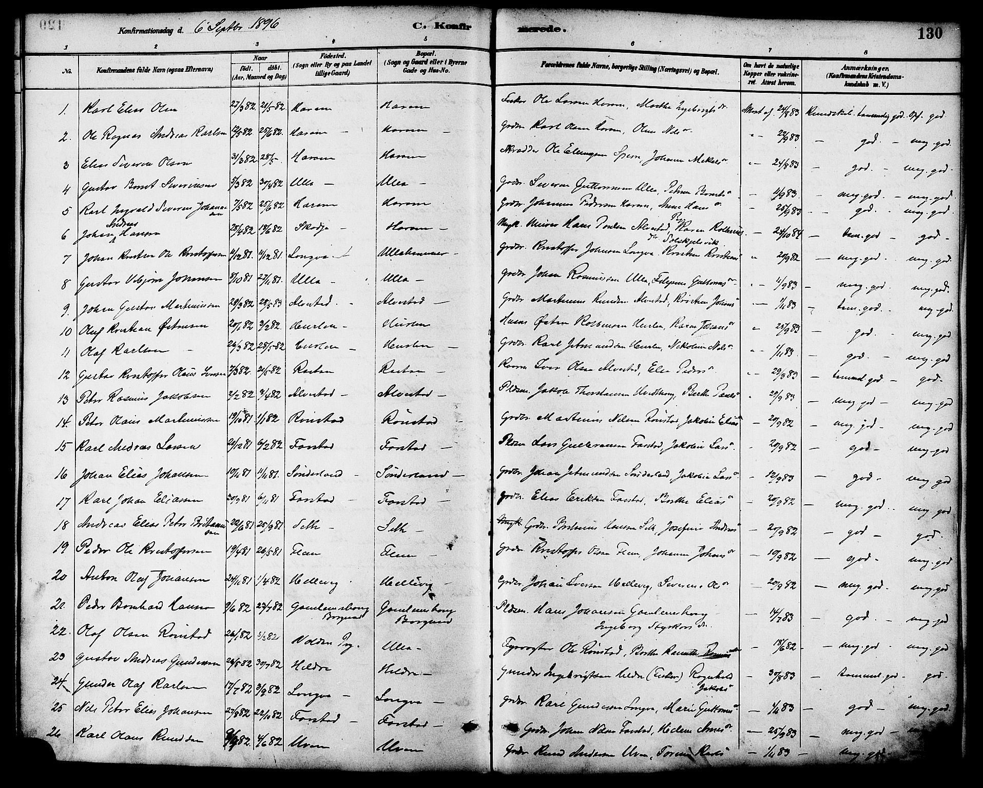 Ministerialprotokoller, klokkerbøker og fødselsregistre - Møre og Romsdal, AV/SAT-A-1454/536/L0501: Parish register (official) no. 536A10, 1884-1896, p. 130