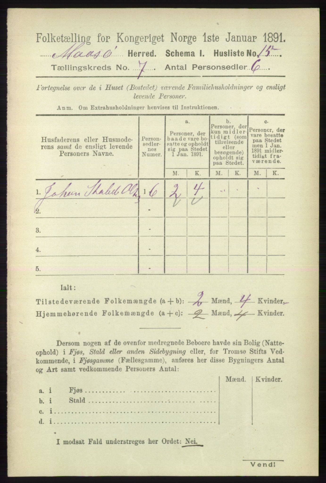 RA, 1891 census for 2018 Måsøy, 1891, p. 1399