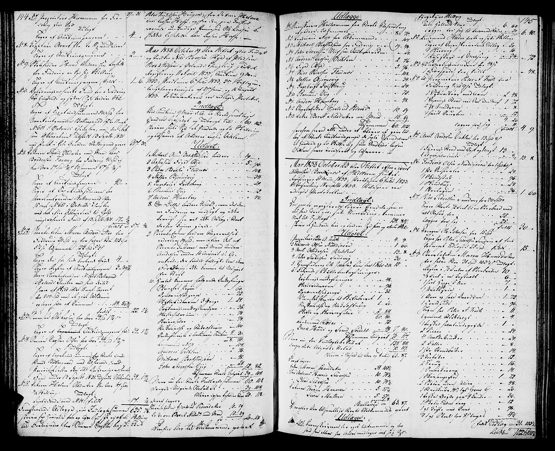 Fosen sorenskriveri, AV/SAT-A-1107/1/3/3A/L0020: Skifteprotokoll nr. 14, 1831-1840, p. 144-145