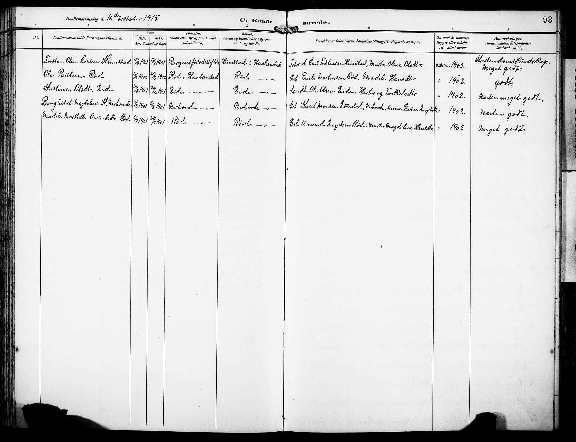Fusa sokneprestembete, SAB/A-75401/H/Hab: Parish register (copy) no. B 2, 1897-1930, p. 93