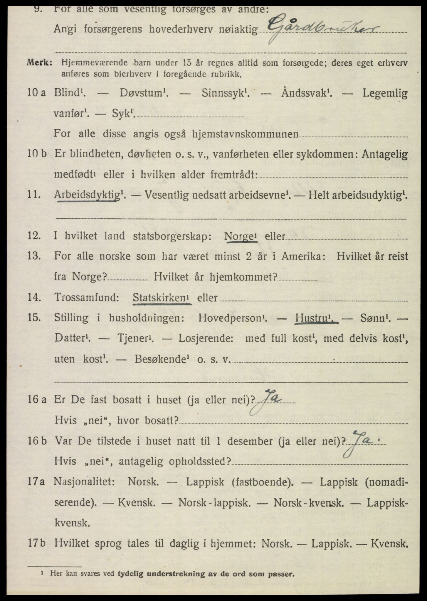 SAT, 1920 census for Nesna, 1920, p. 6568