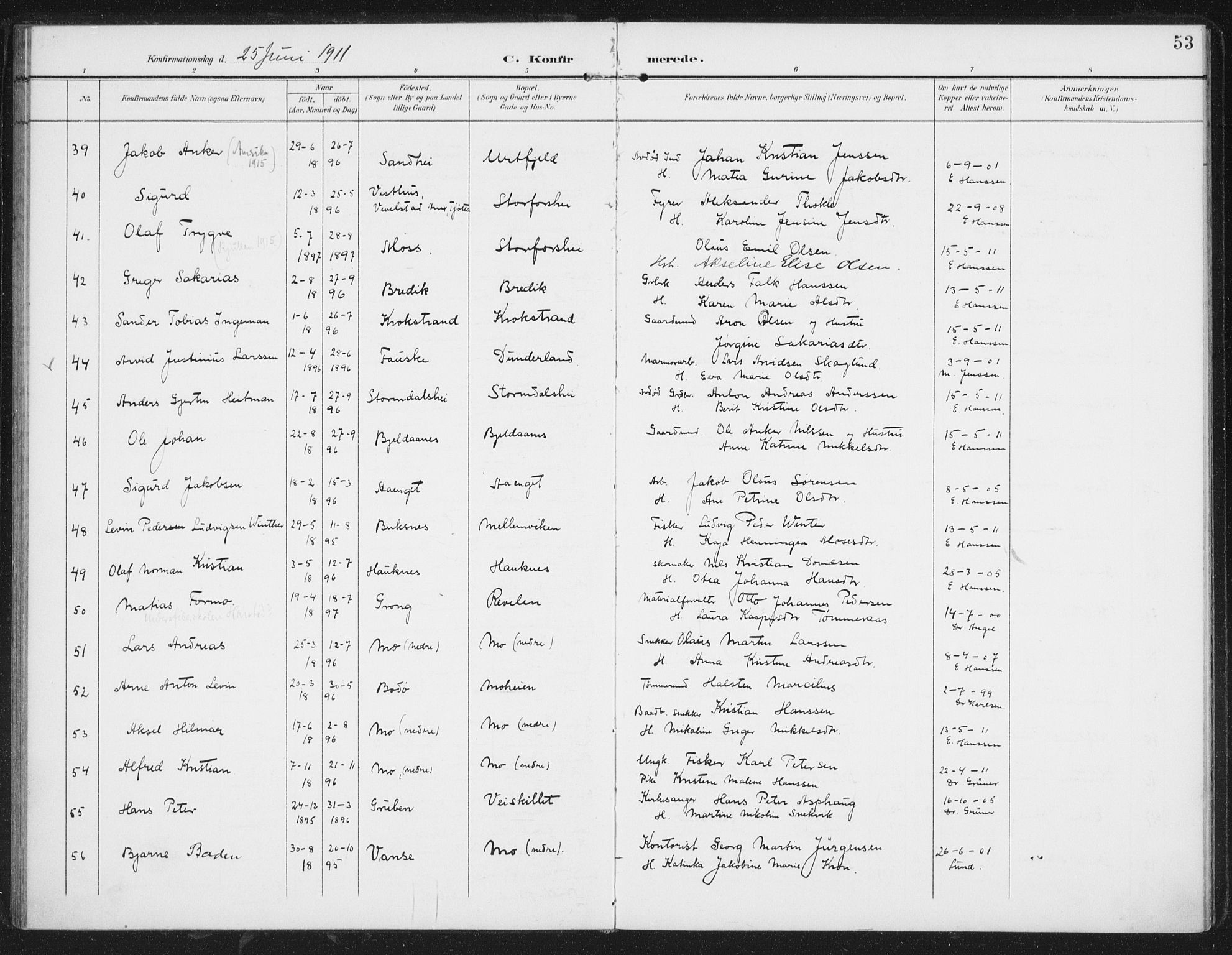 Ministerialprotokoller, klokkerbøker og fødselsregistre - Nordland, AV/SAT-A-1459/827/L0403: Parish register (official) no. 827A15, 1903-1912, p. 53