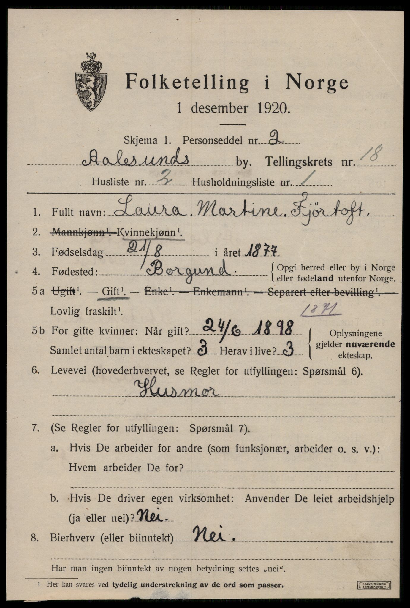 SAT, 1920 census for Ålesund, 1920, p. 34036