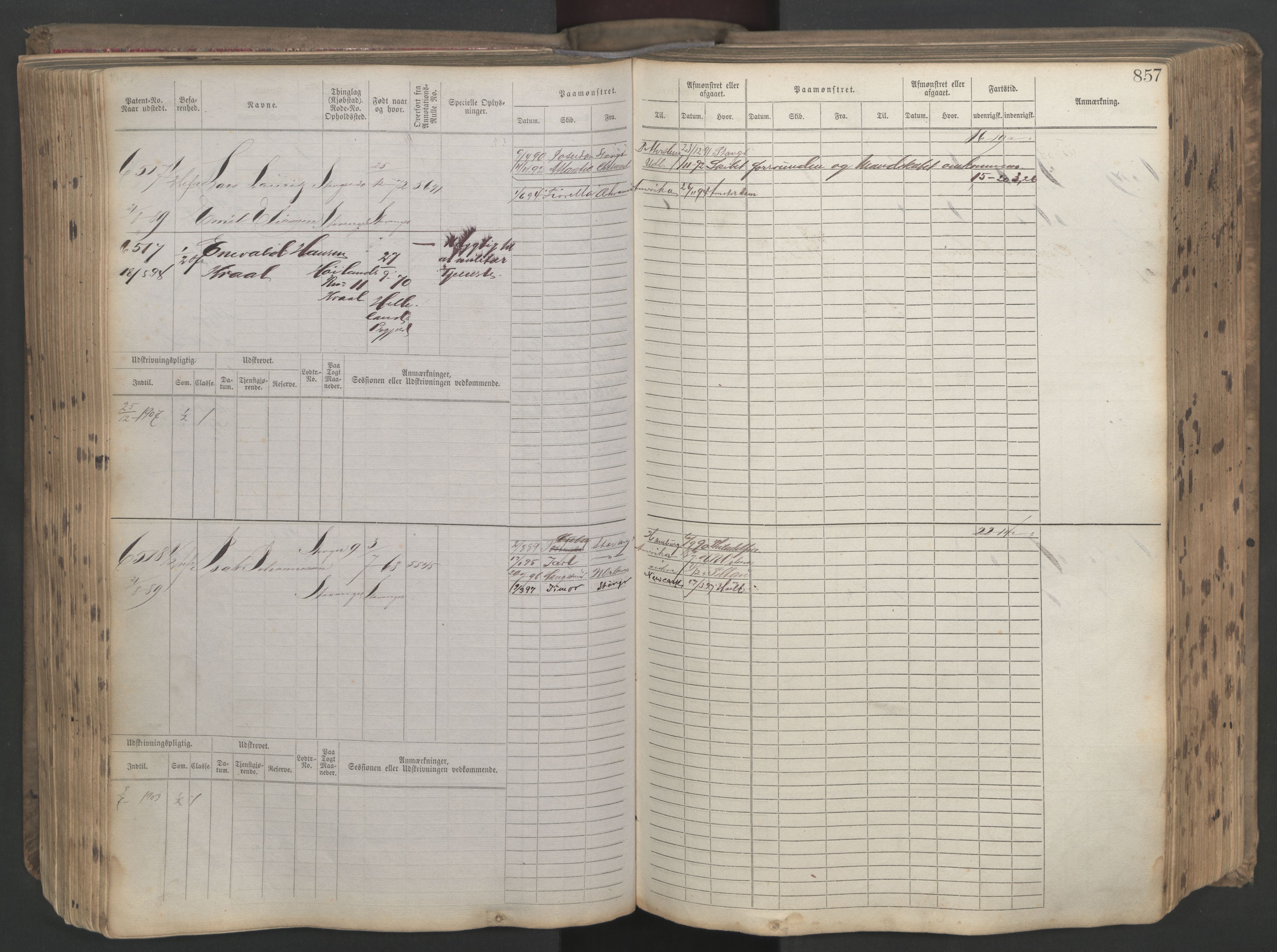 Stavanger sjømannskontor, AV/SAST-A-102006/F/Fb/Fbb/L0021: Sjøfartshovedrulle patnentnr. 6005-7204 (dublett), 1887, p. 261