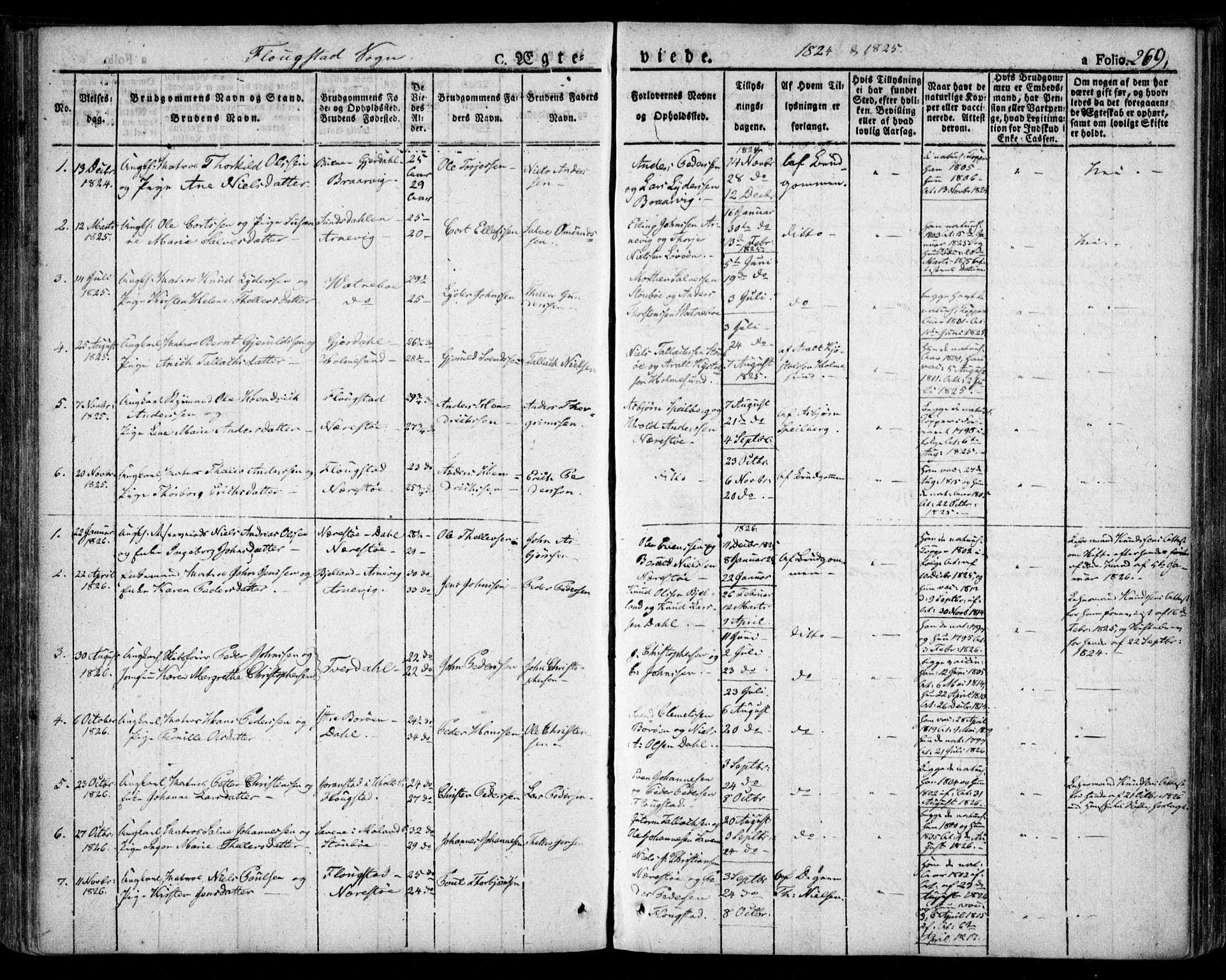 Dypvåg sokneprestkontor, SAK/1111-0007/F/Fa/Faa/L0004: Parish register (official) no. A 4, 1824-1840, p. 269