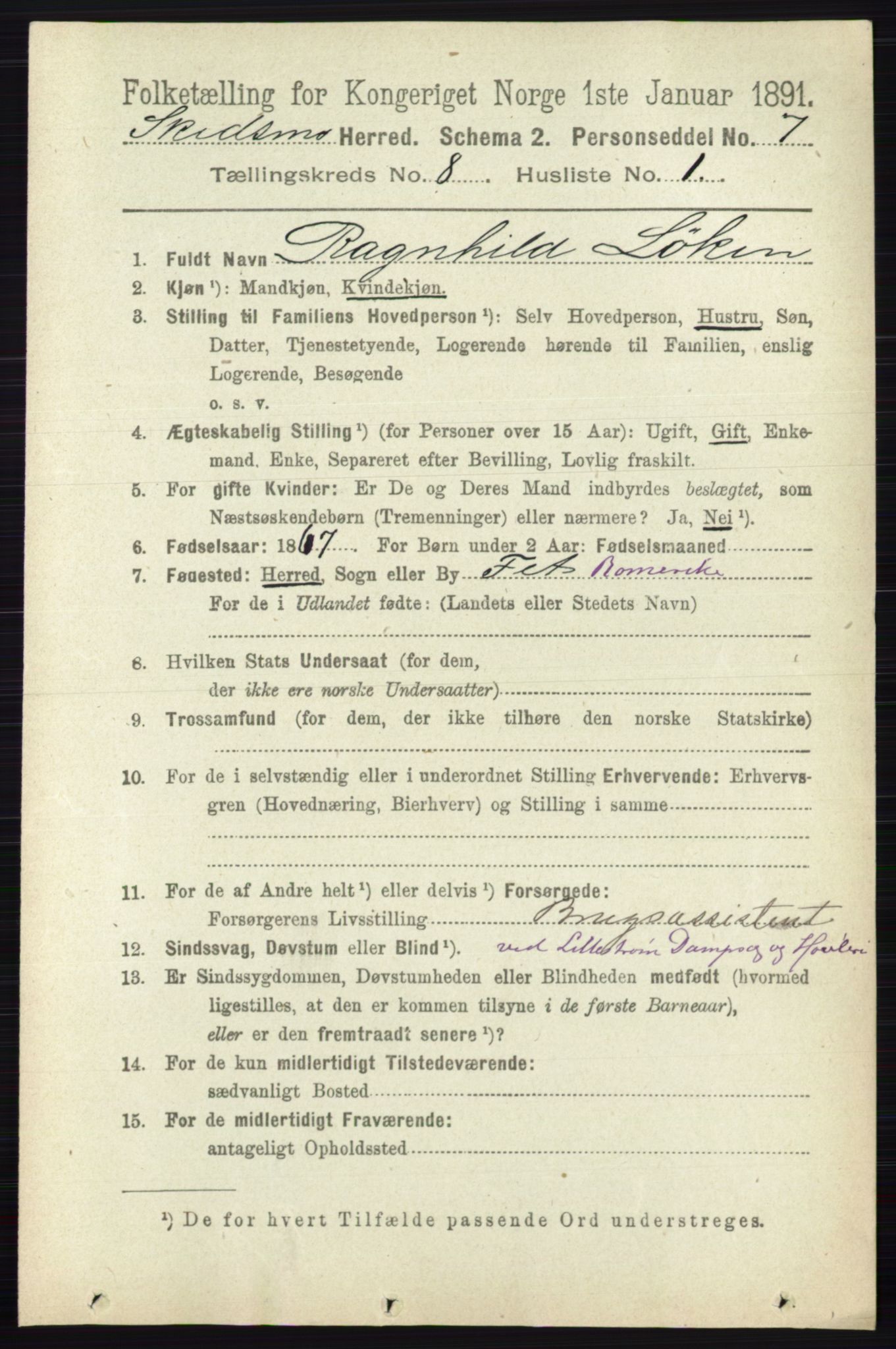 RA, 1891 census for 0231 Skedsmo, 1891, p. 3925