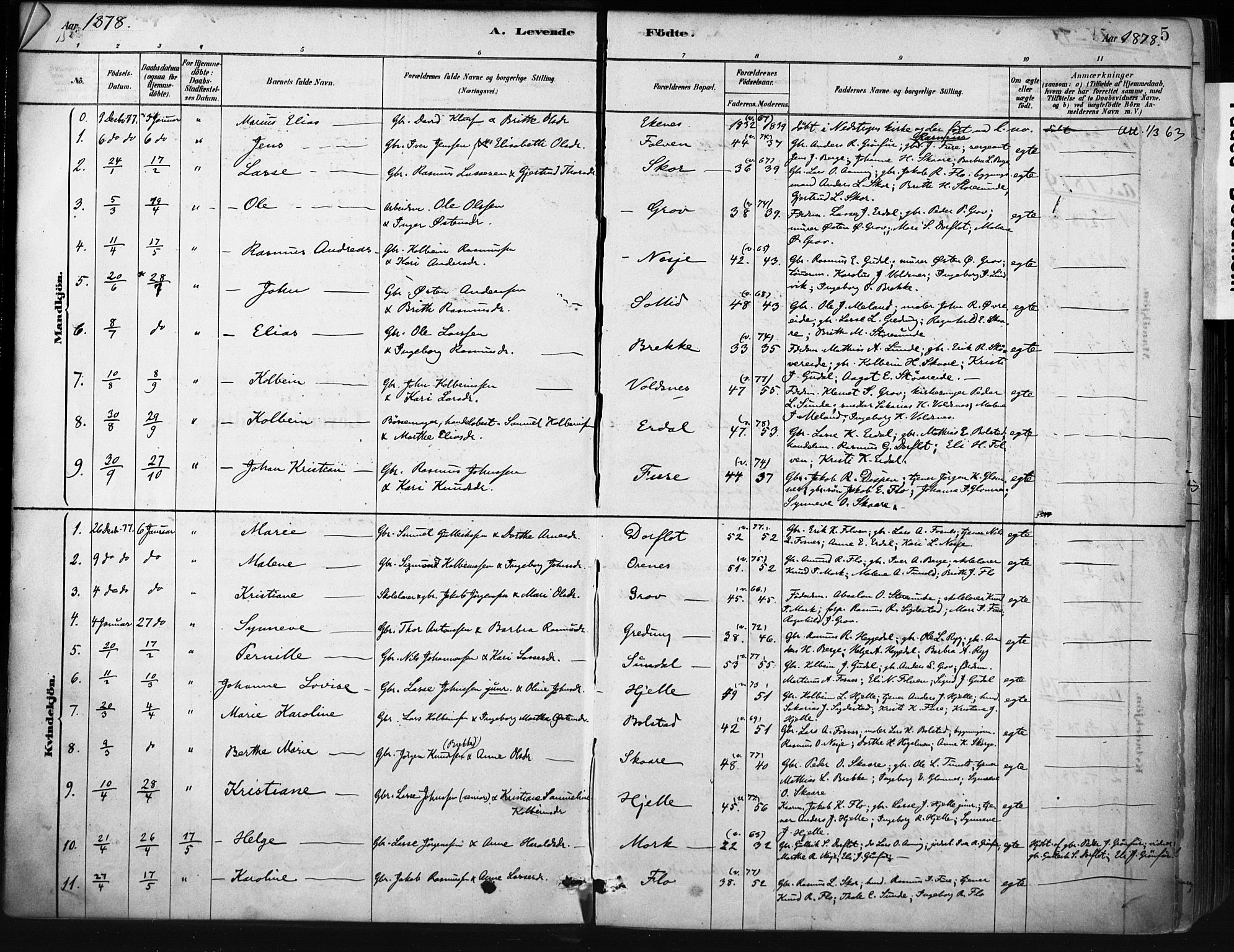 Stryn Sokneprestembete, AV/SAB-A-82501: Parish register (official) no. D 1, 1878-1907, p. 5