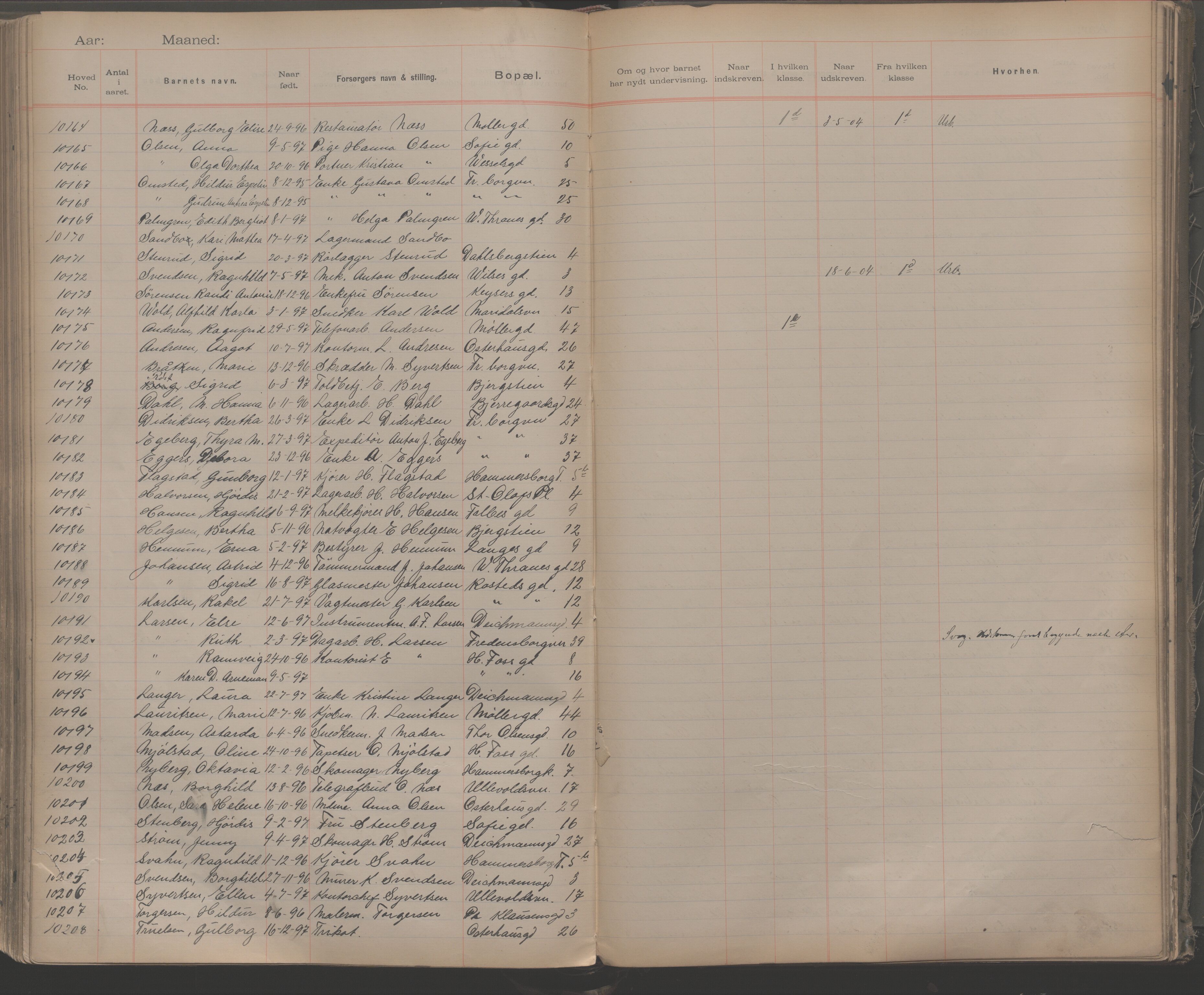 Møllergata skole, OBA/A-20129/F/Fa/L0001: Ut-/innskrivningsprotokoll, 1889-1907, p. 232