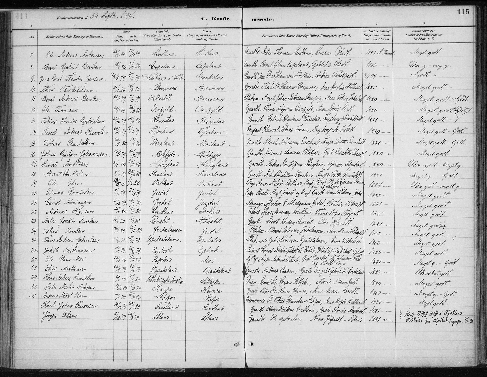 Kvinesdal sokneprestkontor, AV/SAK-1111-0026/F/Fa/Fab/L0008: Parish register (official) no. A 8, 1886-1897, p. 115