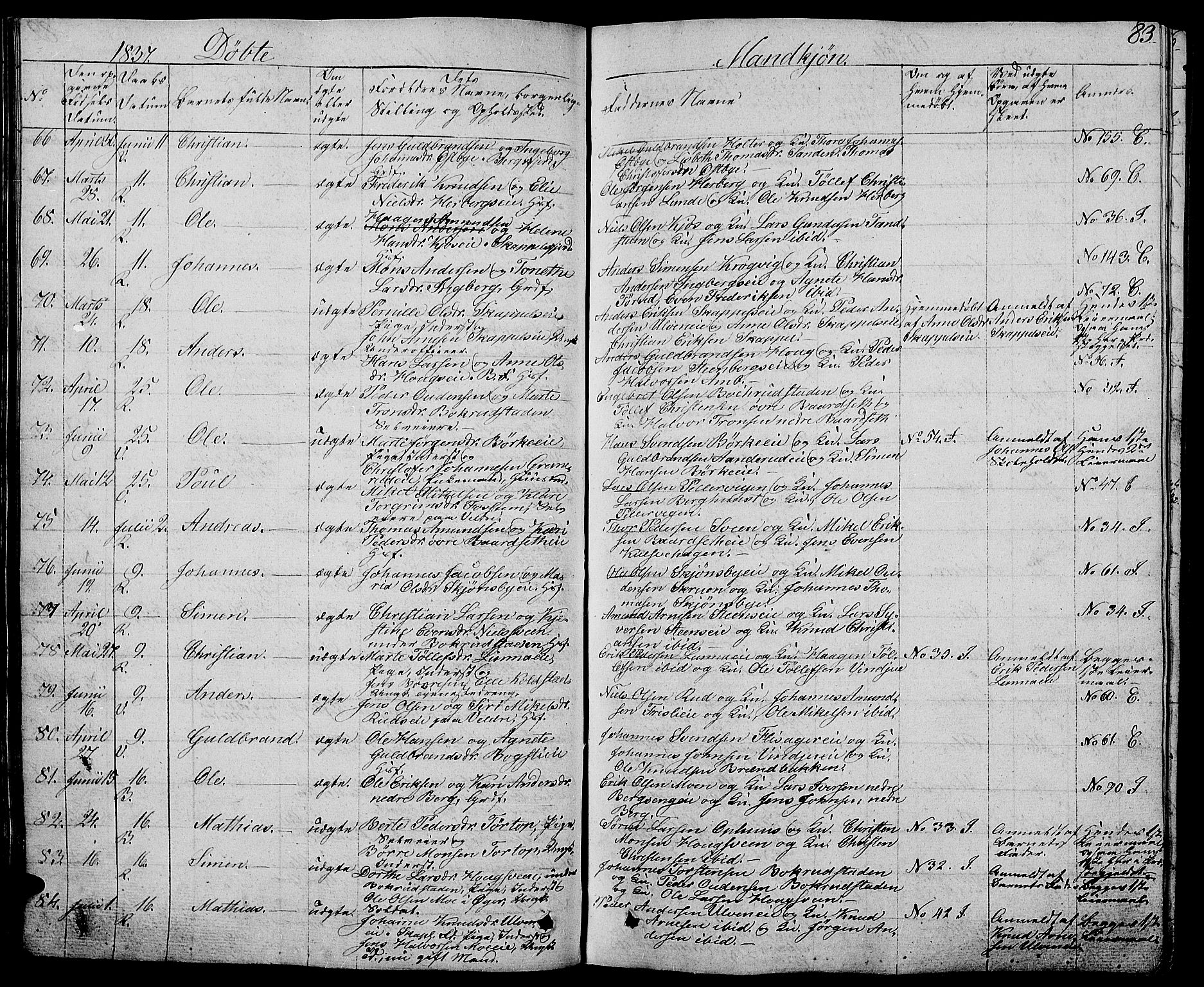 Ringsaker prestekontor, AV/SAH-PREST-014/L/La/L0004: Parish register (copy) no. 4, 1827-1838, p. 83