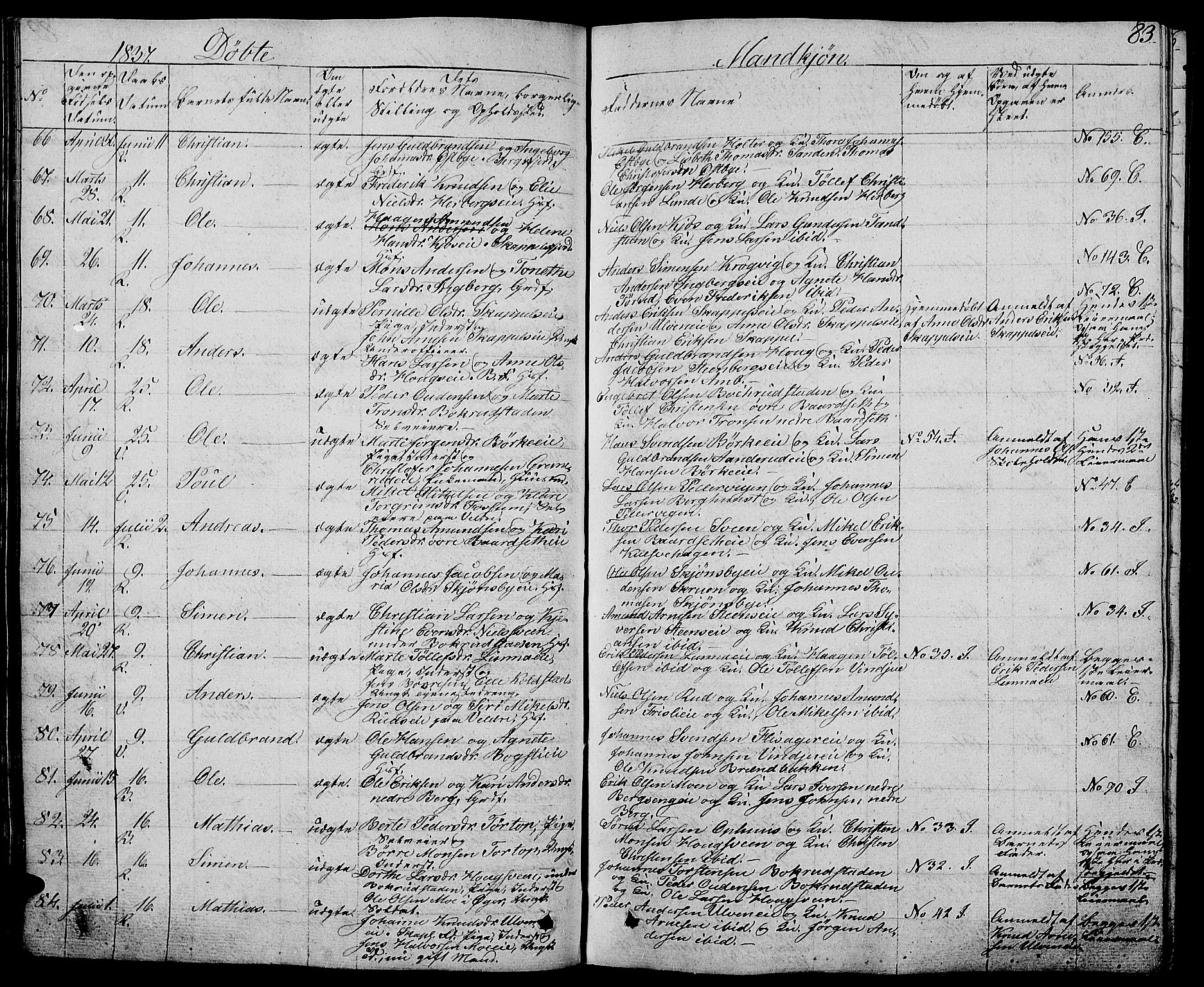 Ringsaker prestekontor, AV/SAH-PREST-014/L/La/L0004: Parish register (copy) no. 4, 1827-1838, p. 83