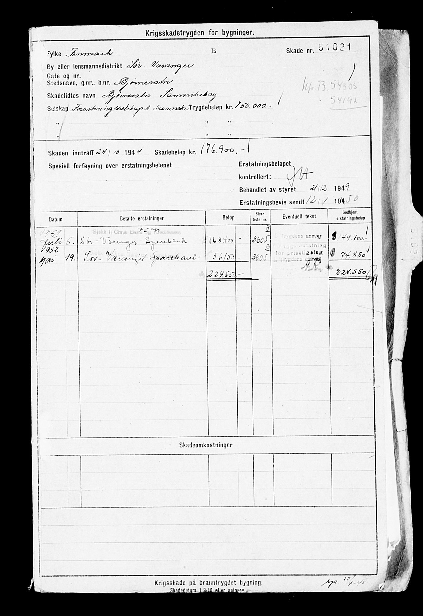 Krigsskadetrygdene for bygninger og løsøre, AV/RA-S-1548/V/L0014: --, 1940-1945, p. 40