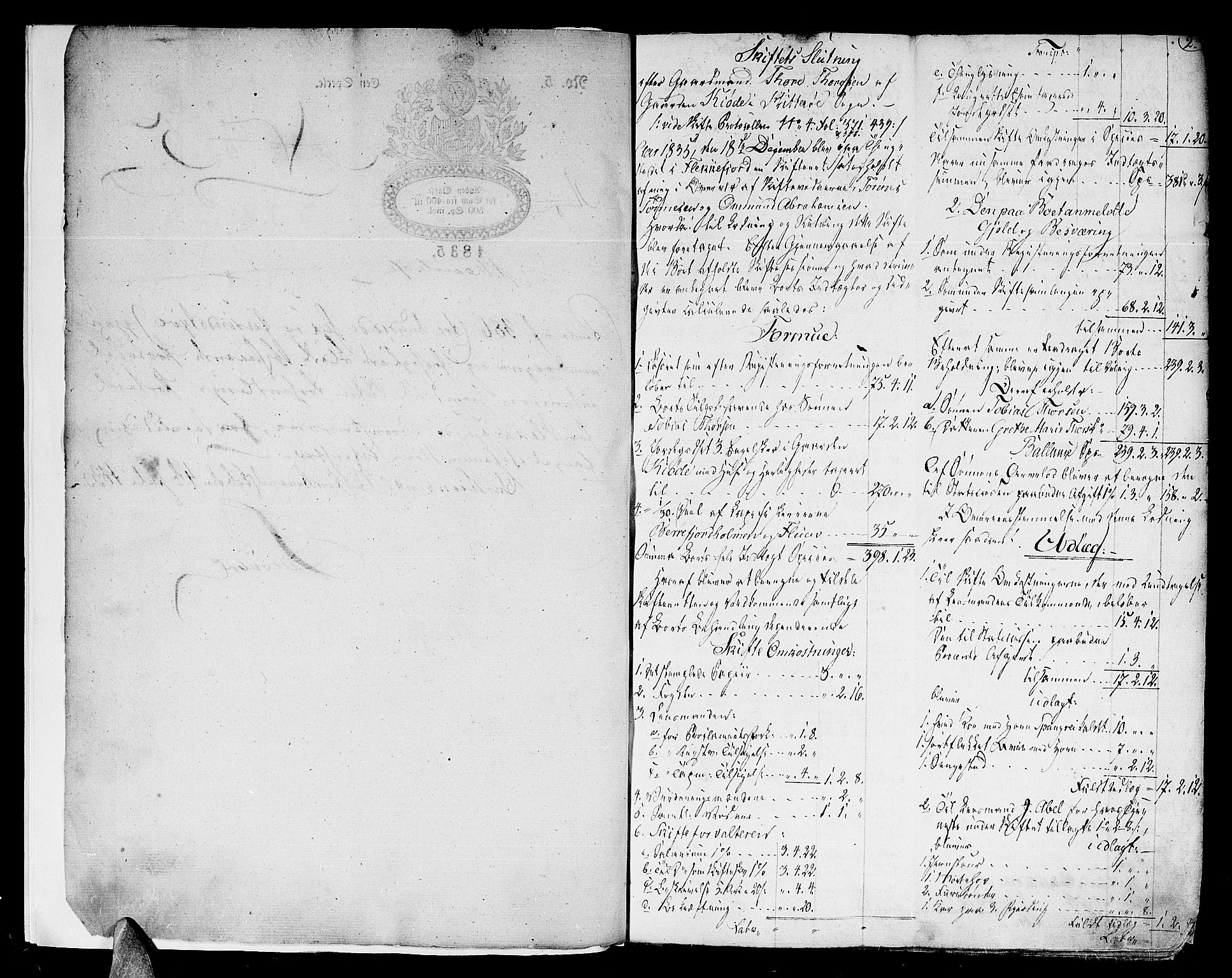 Flekkefjord sorenskriveri, AV/SAK-1221-0001/H/Hc/L0011: Skifteprotokoll nr. 5, med gårdsnavn- og personnavnregister, 1835-1841, p. 1b-2a