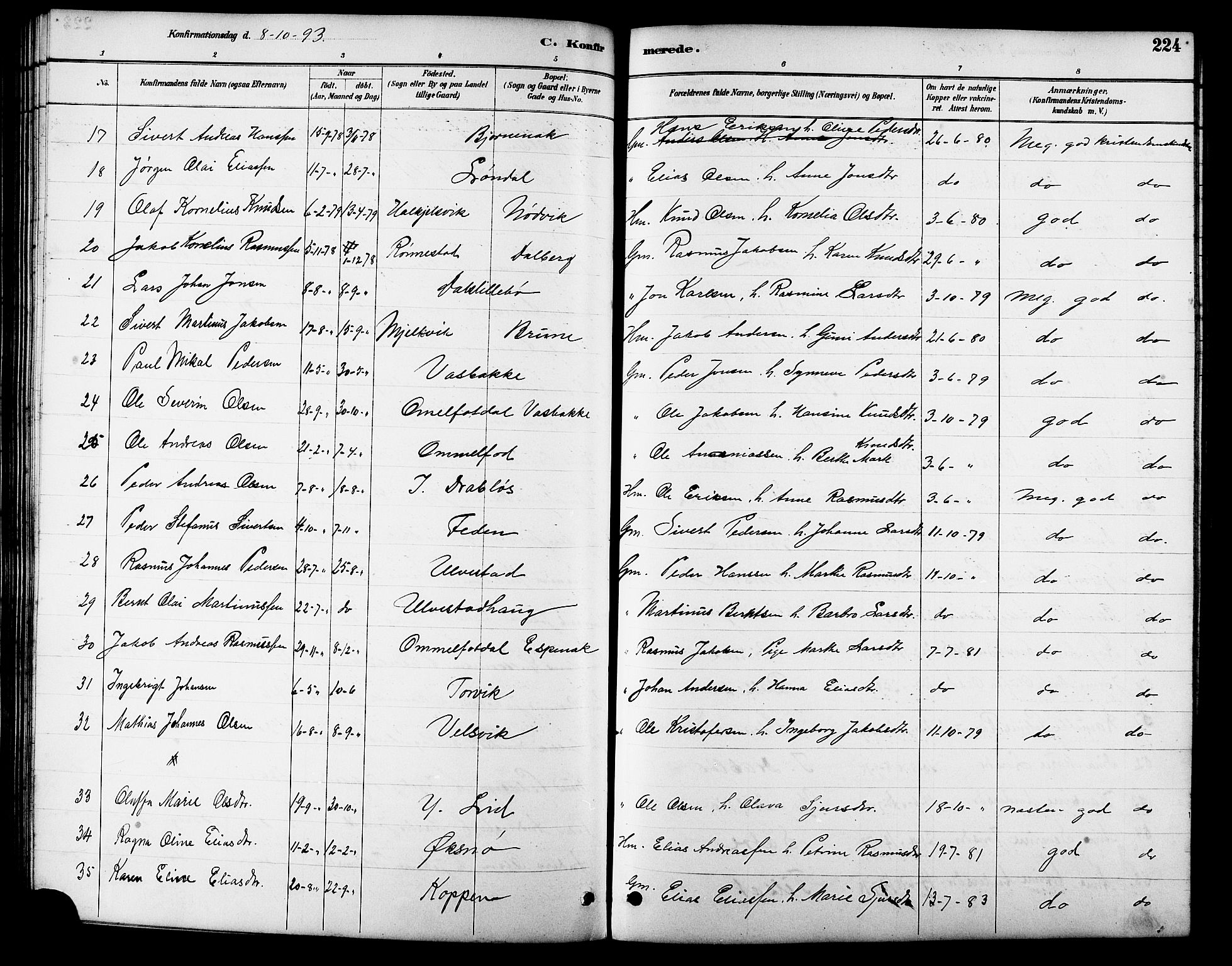 Ministerialprotokoller, klokkerbøker og fødselsregistre - Møre og Romsdal, AV/SAT-A-1454/511/L0158: Parish register (copy) no. 511C04, 1884-1903, p. 224