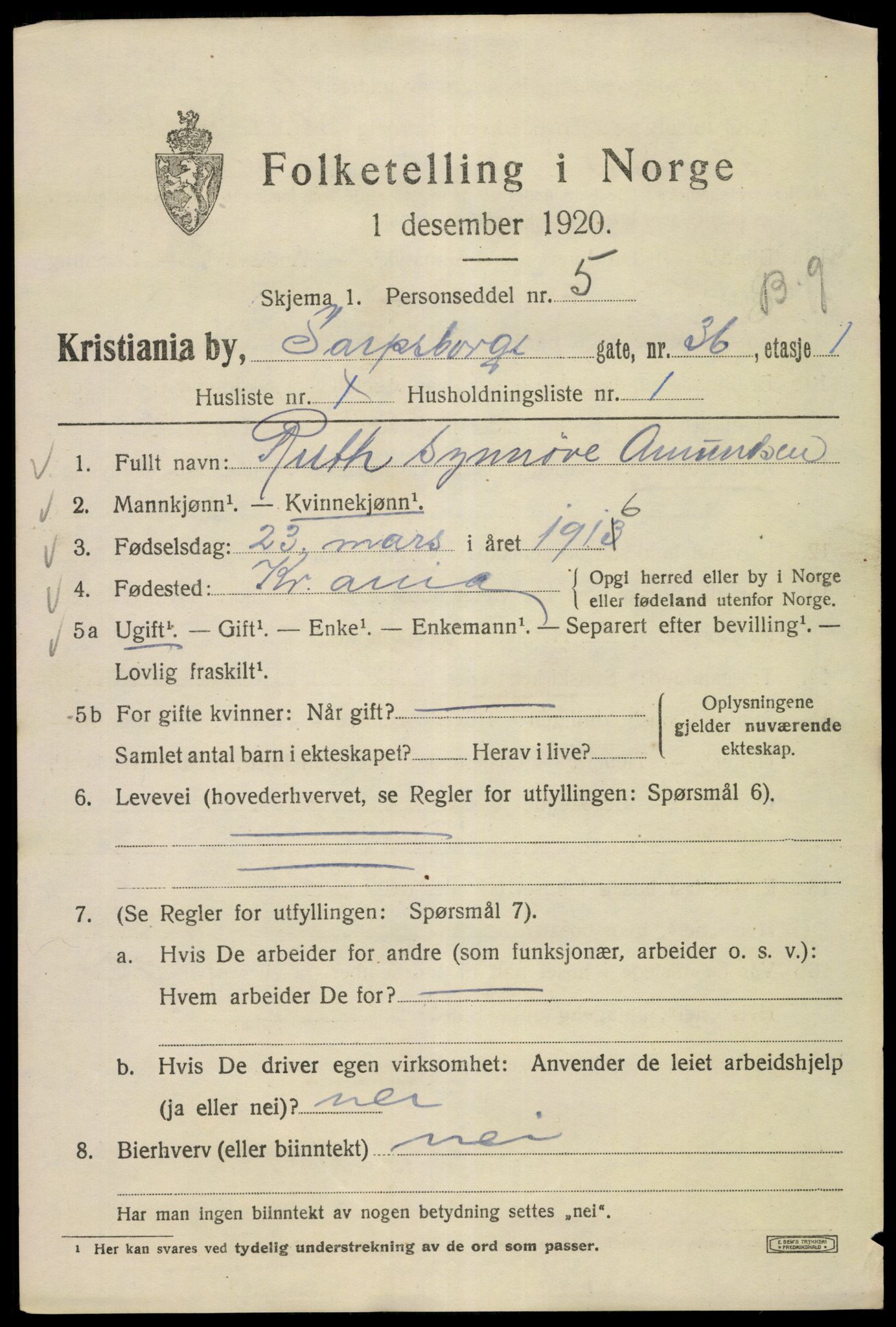 SAO, 1920 census for Kristiania, 1920, p. 486157