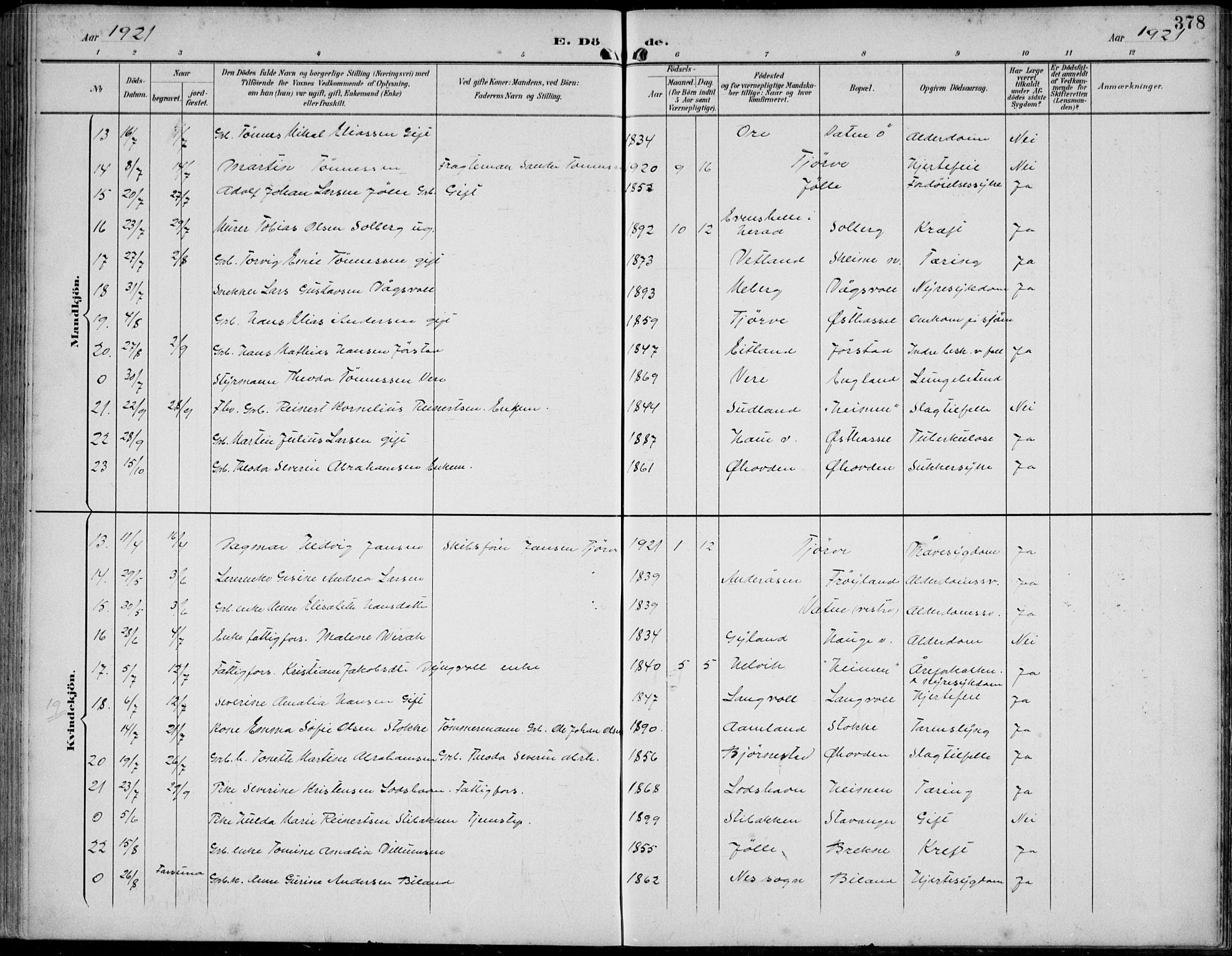 Lista sokneprestkontor, AV/SAK-1111-0027/F/Fb/L0005: Parish register (copy) no. B 5, 1892-1923, p. 378