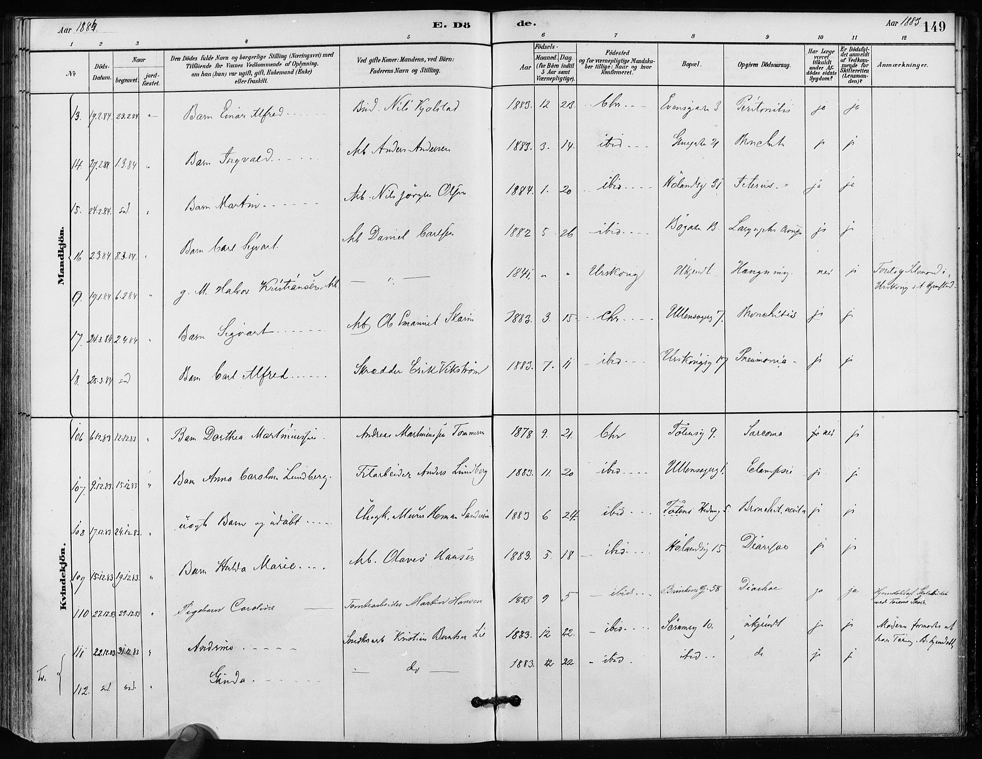Kampen prestekontor Kirkebøker, SAO/A-10853/F/Fa/L0002: Parish register (official) no. I 2, 1880-1888, p. 149
