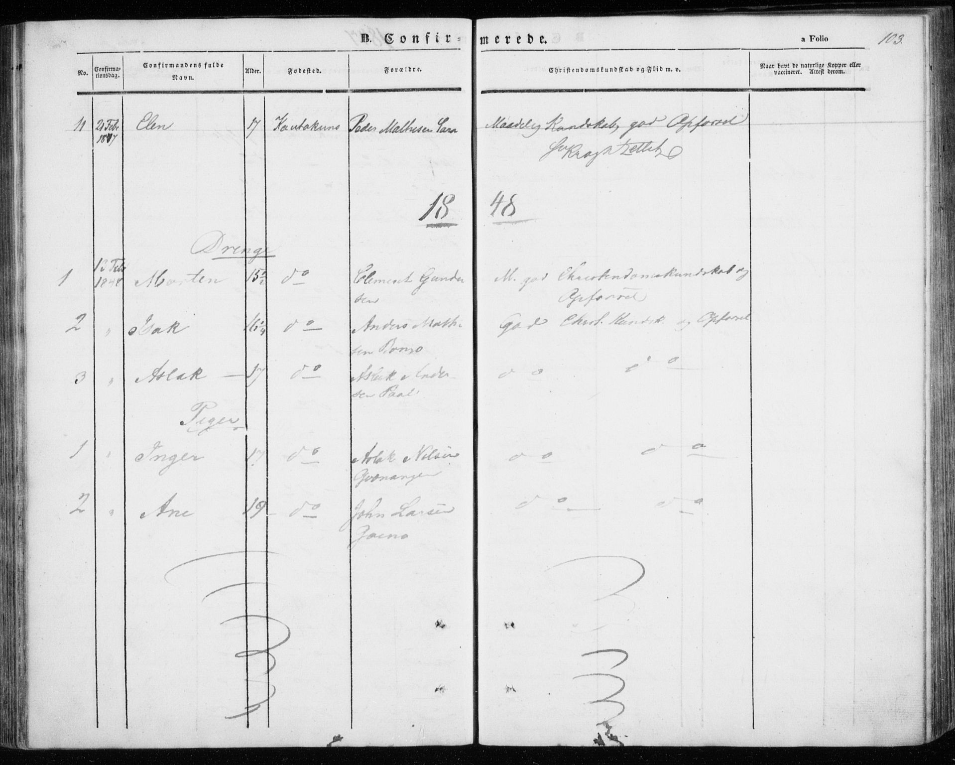 Kautokeino sokneprestembete, SATØ/S-1340/H/Ha/L0002.kirke: Parish register (official) no. 2, 1843-1861, p. 103