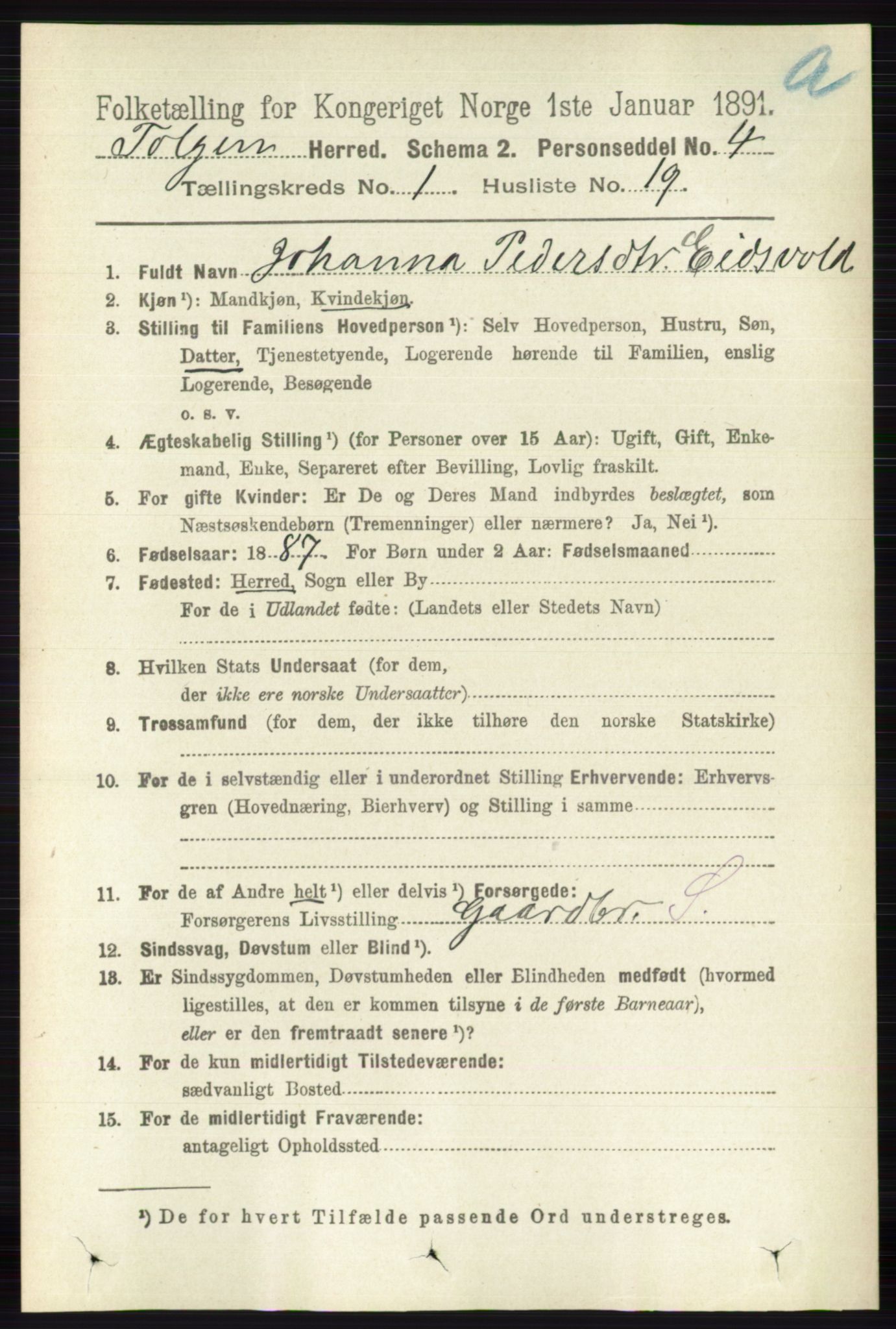 RA, 1891 census for 0436 Tolga, 1891, p. 211