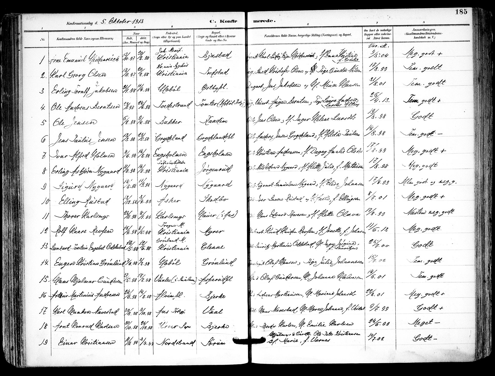 Kråkstad prestekontor Kirkebøker, AV/SAO-A-10125a/F/Fa/L0010: Parish register (official) no. I 10, 1893-1931, p. 185