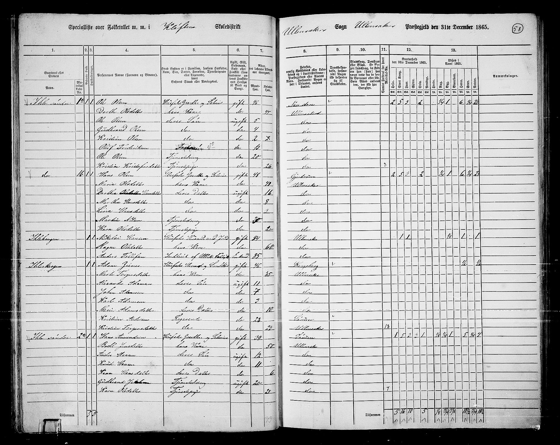 RA, 1865 census for Ullensaker, 1865, p. 51