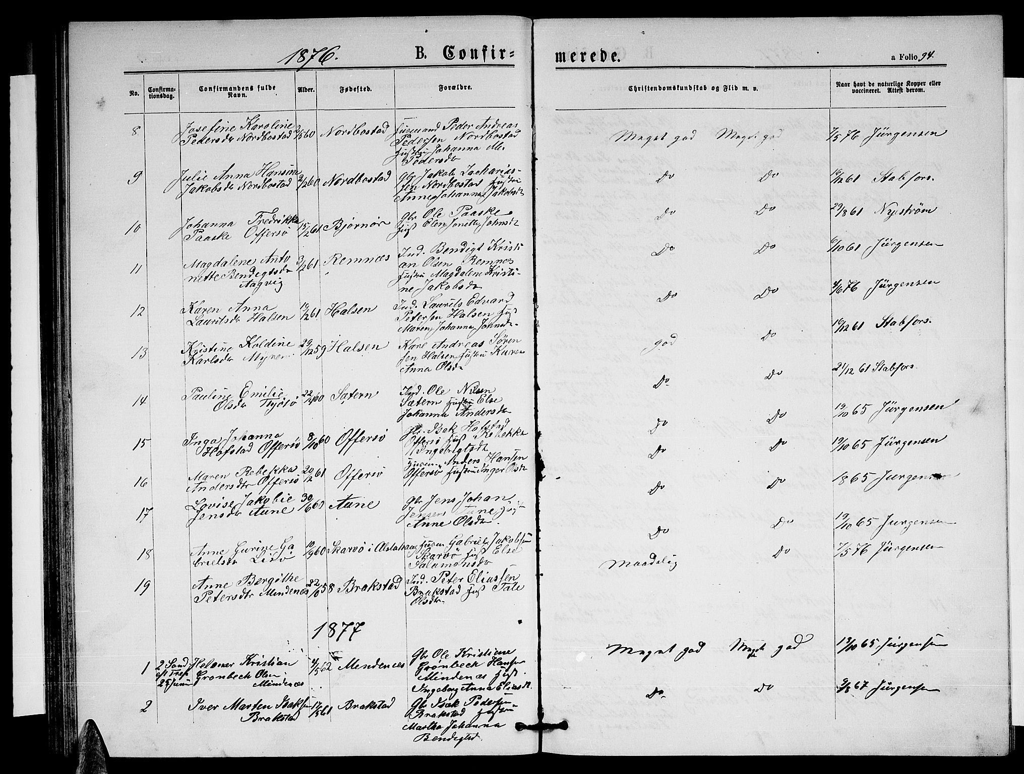 Ministerialprotokoller, klokkerbøker og fødselsregistre - Nordland, AV/SAT-A-1459/817/L0267: Parish register (copy) no. 817C02, 1870-1883, p. 94