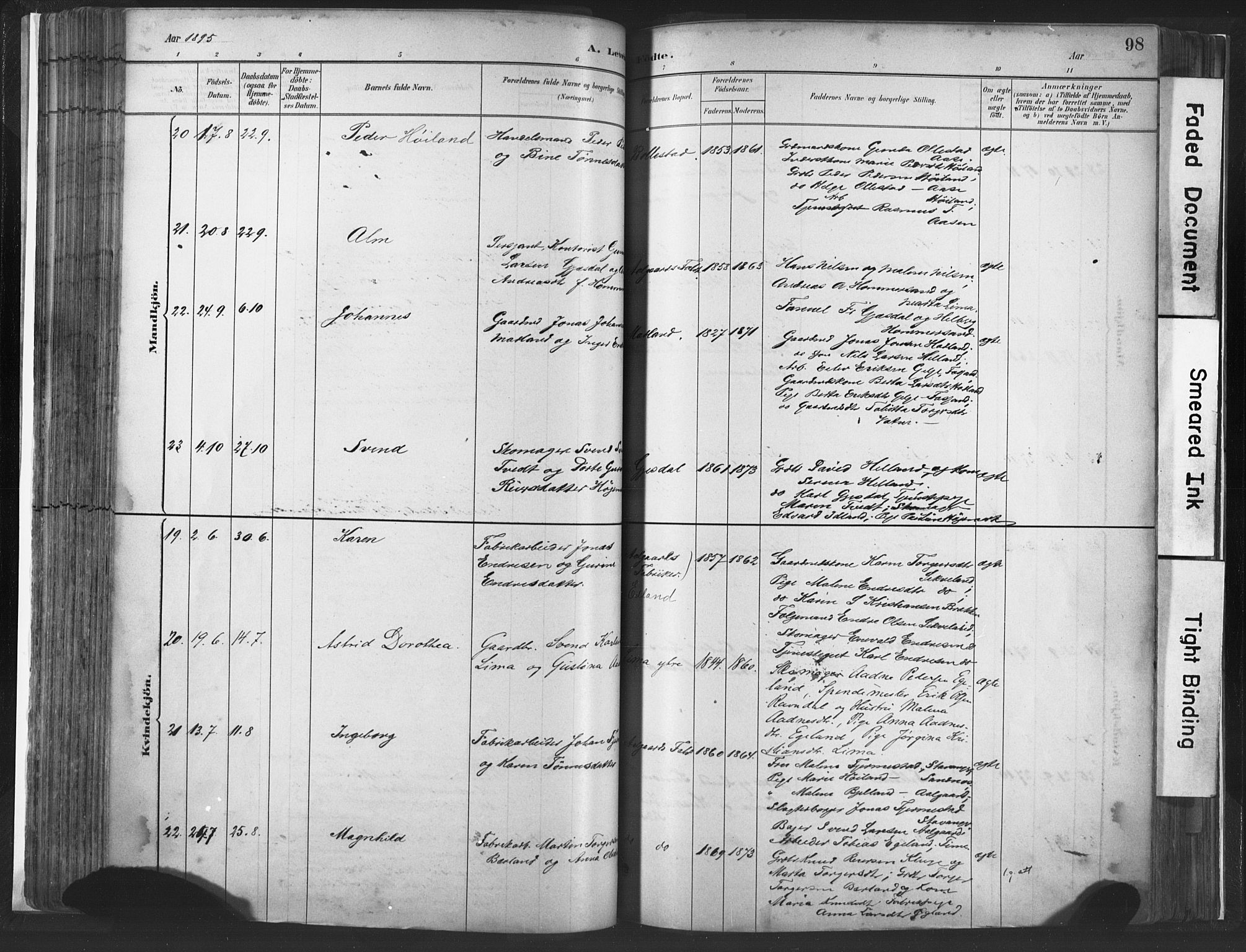 Lye sokneprestkontor, AV/SAST-A-101794/001/30BA/L0010: Parish register (official) no. A 10, 1881-1896, p. 98