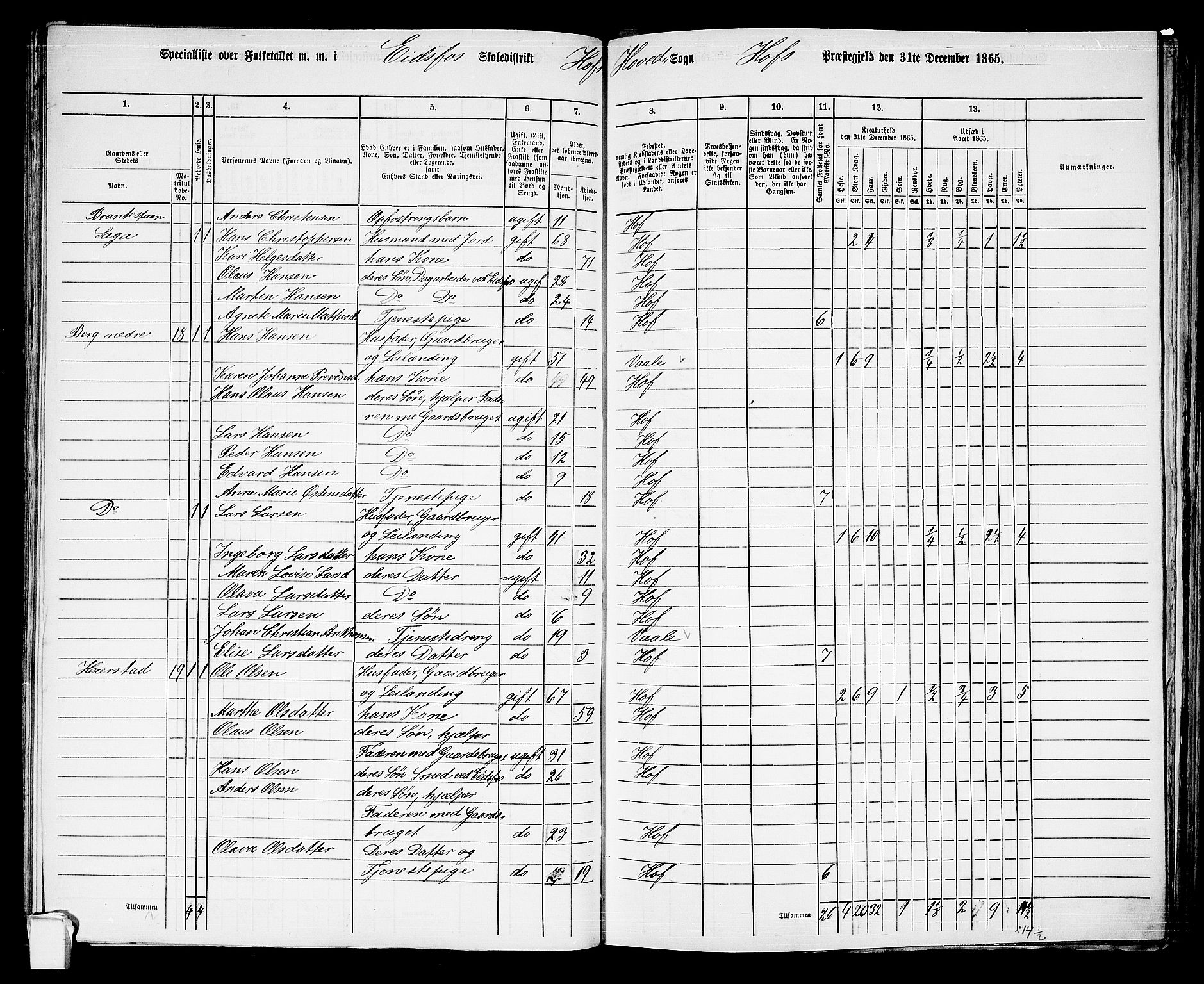 RA, 1865 census for Hof, 1865, p. 81