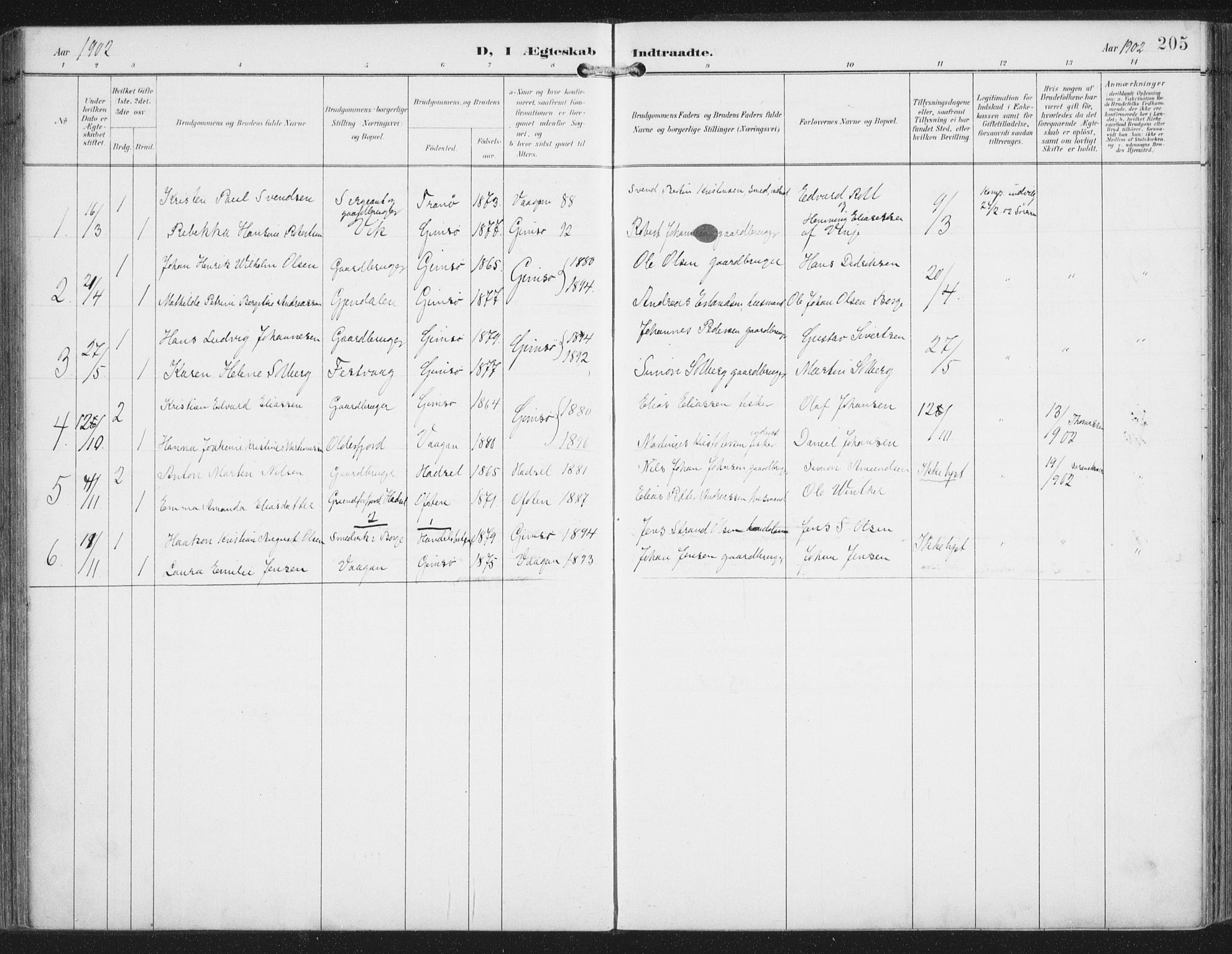 Ministerialprotokoller, klokkerbøker og fødselsregistre - Nordland, SAT/A-1459/876/L1098: Parish register (official) no. 876A04, 1896-1915, p. 205